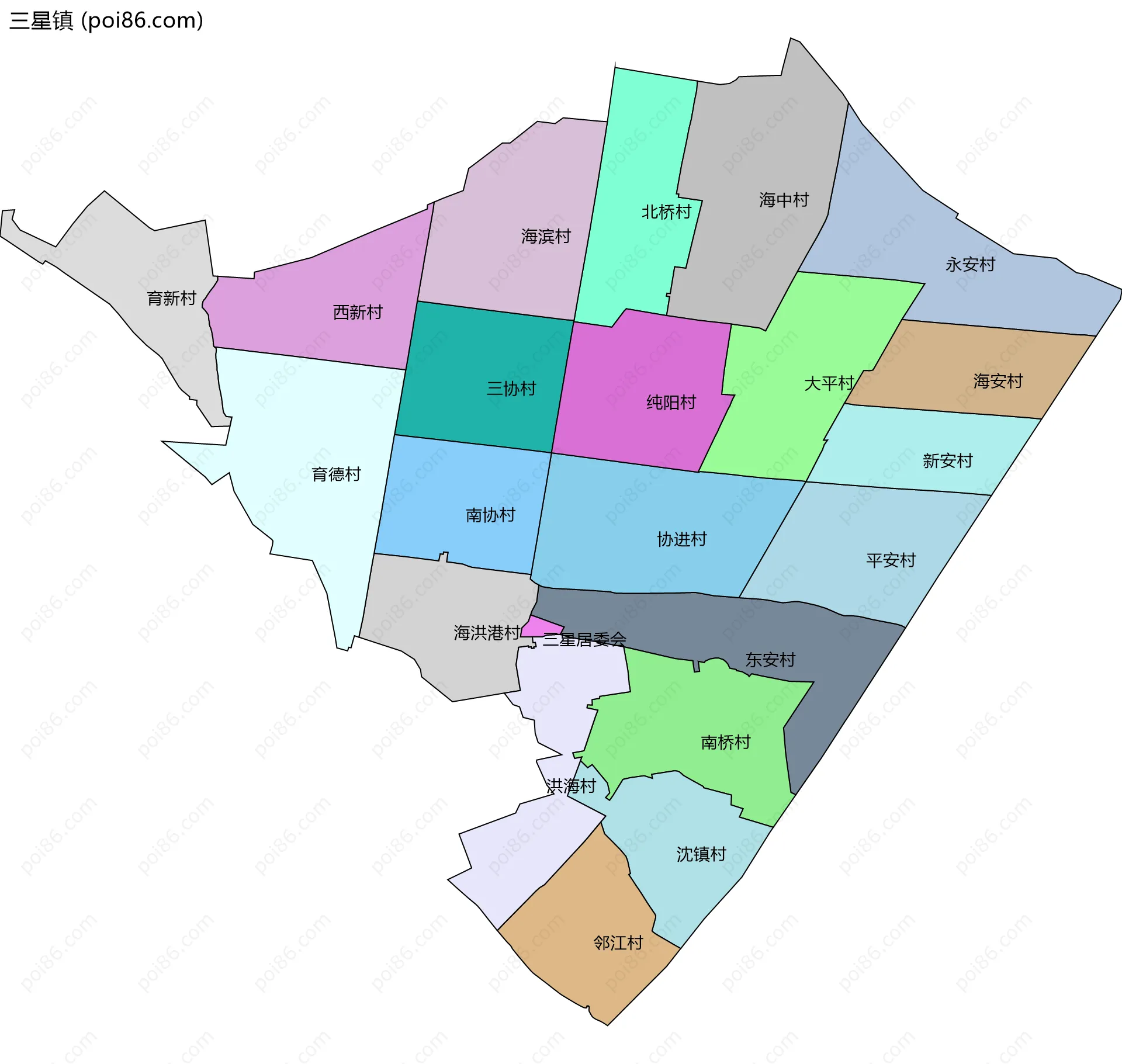 三星镇边界地图(五级行政区划)