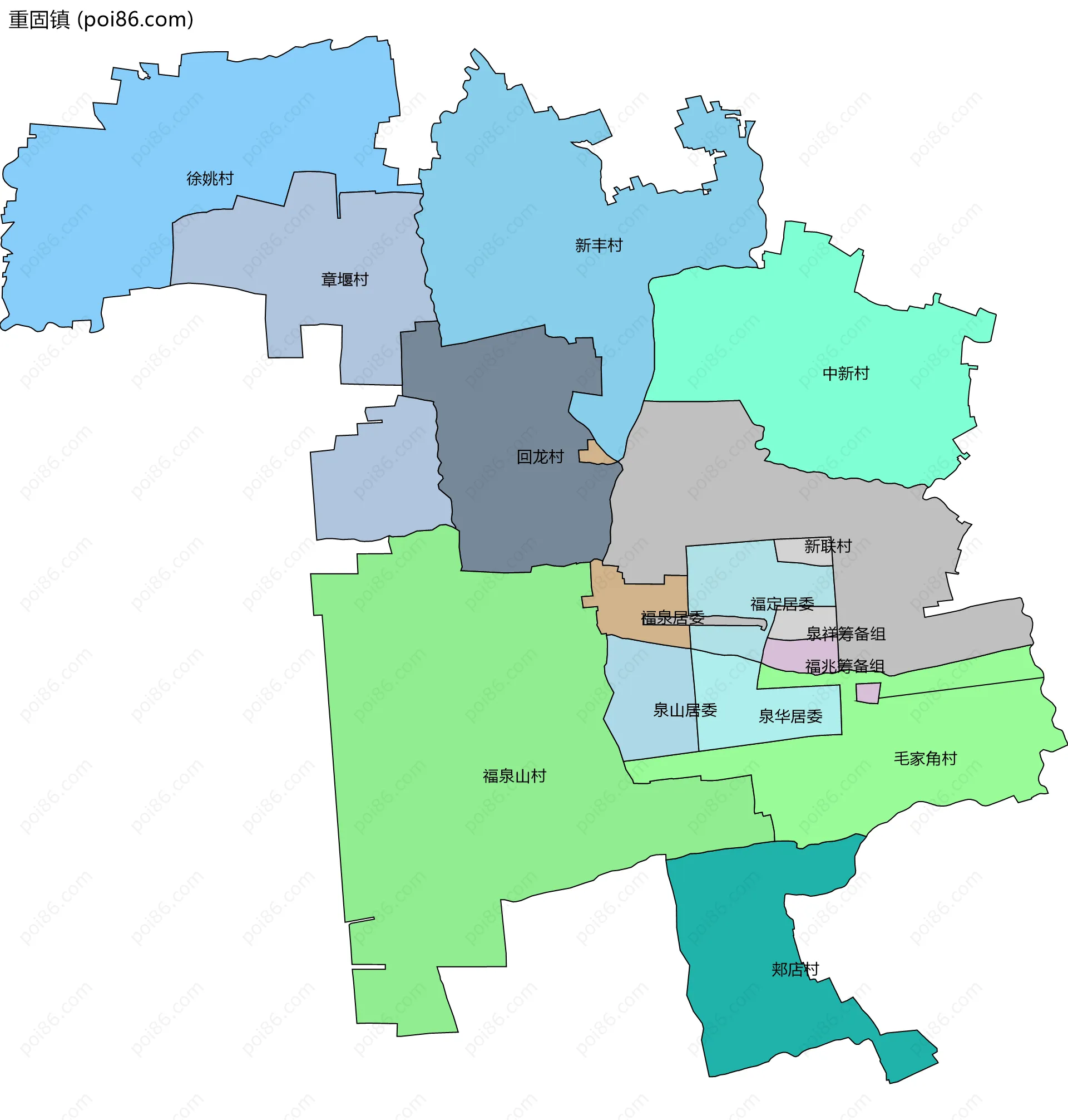 重固镇边界地图(五级行政区划)