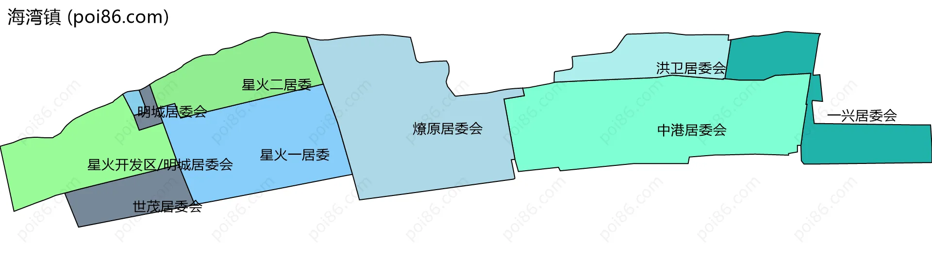 海湾镇边界地图(五级行政区划)