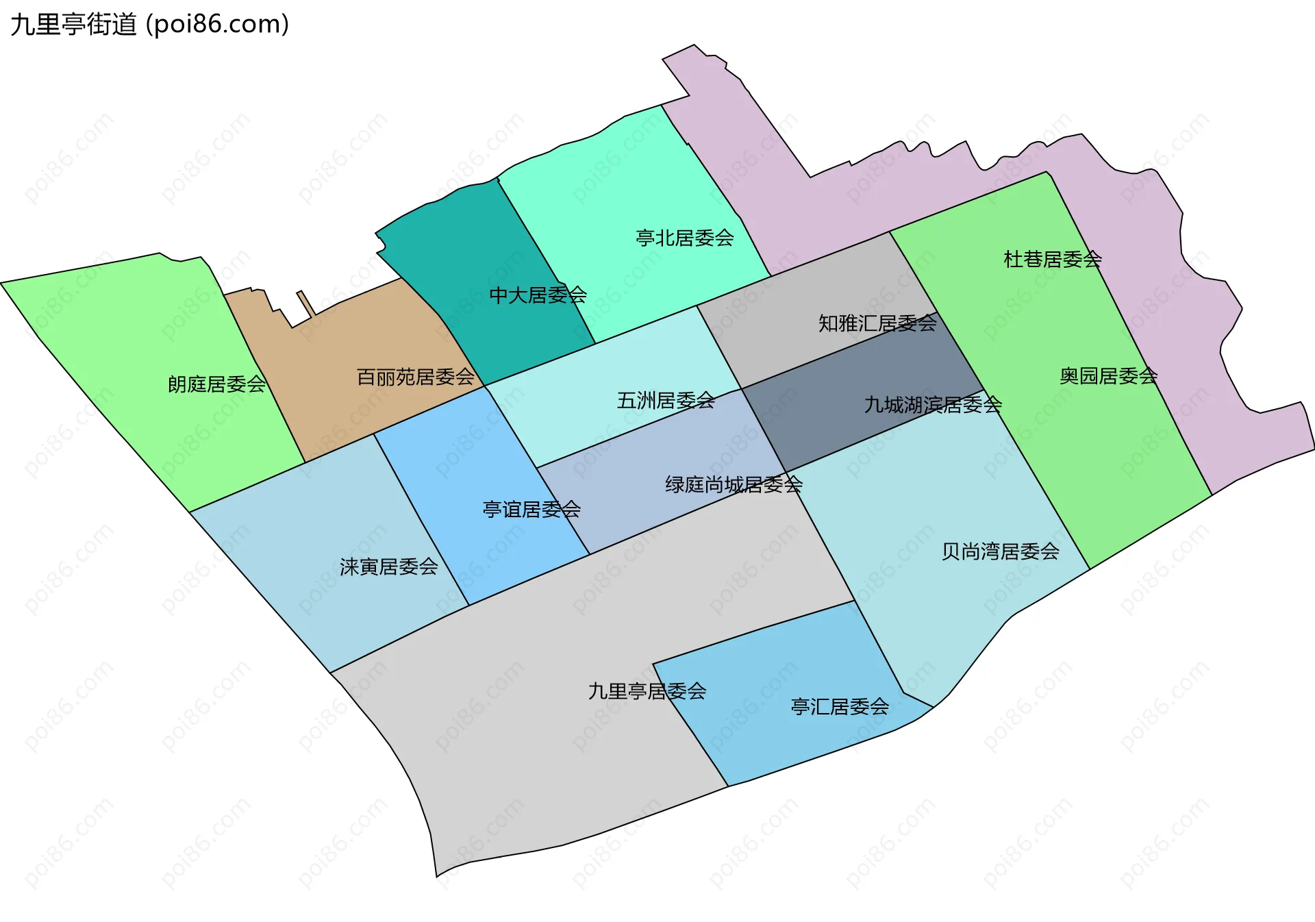 九里亭街道边界地图(五级行政区划)