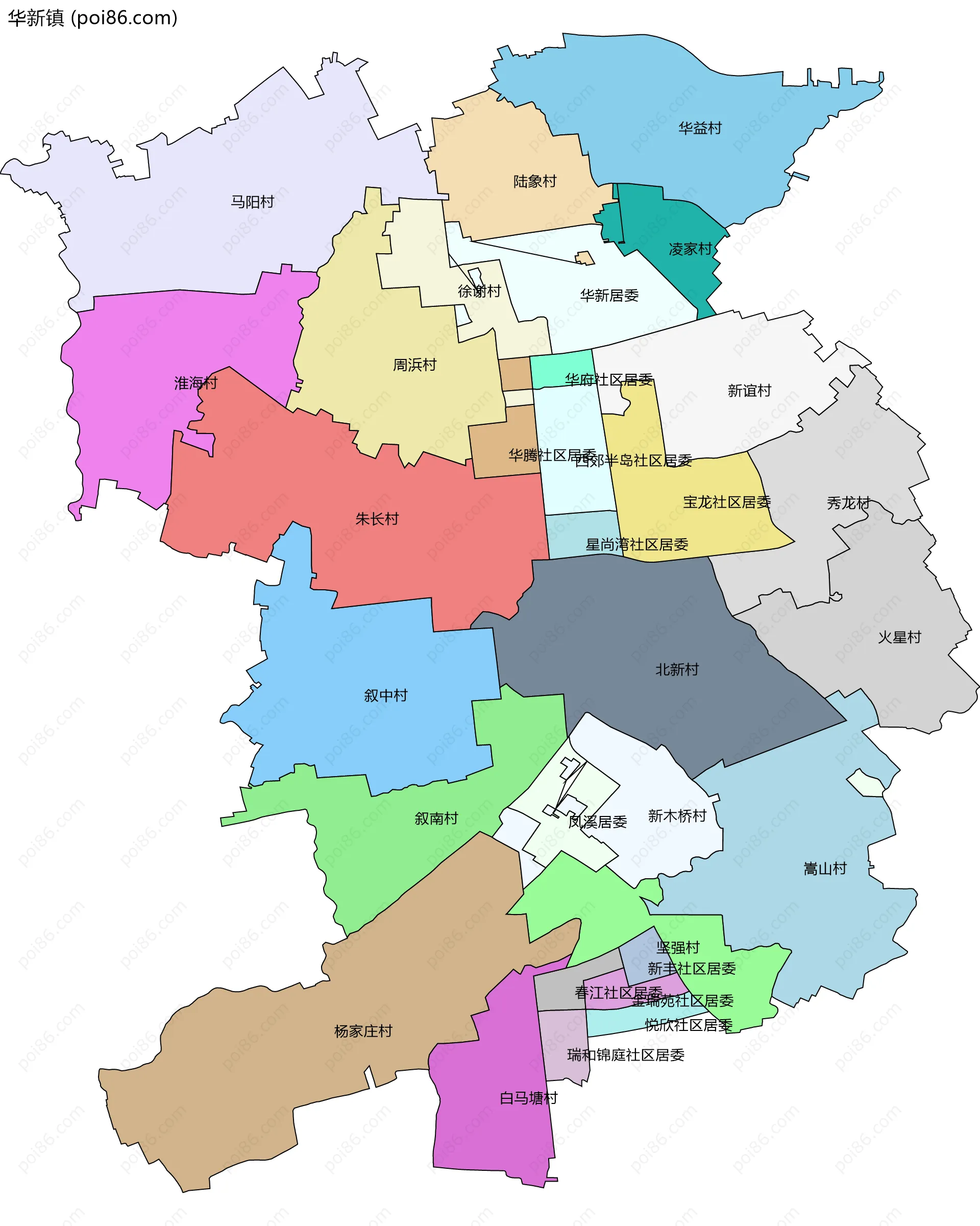 华新镇边界地图(五级行政区划)