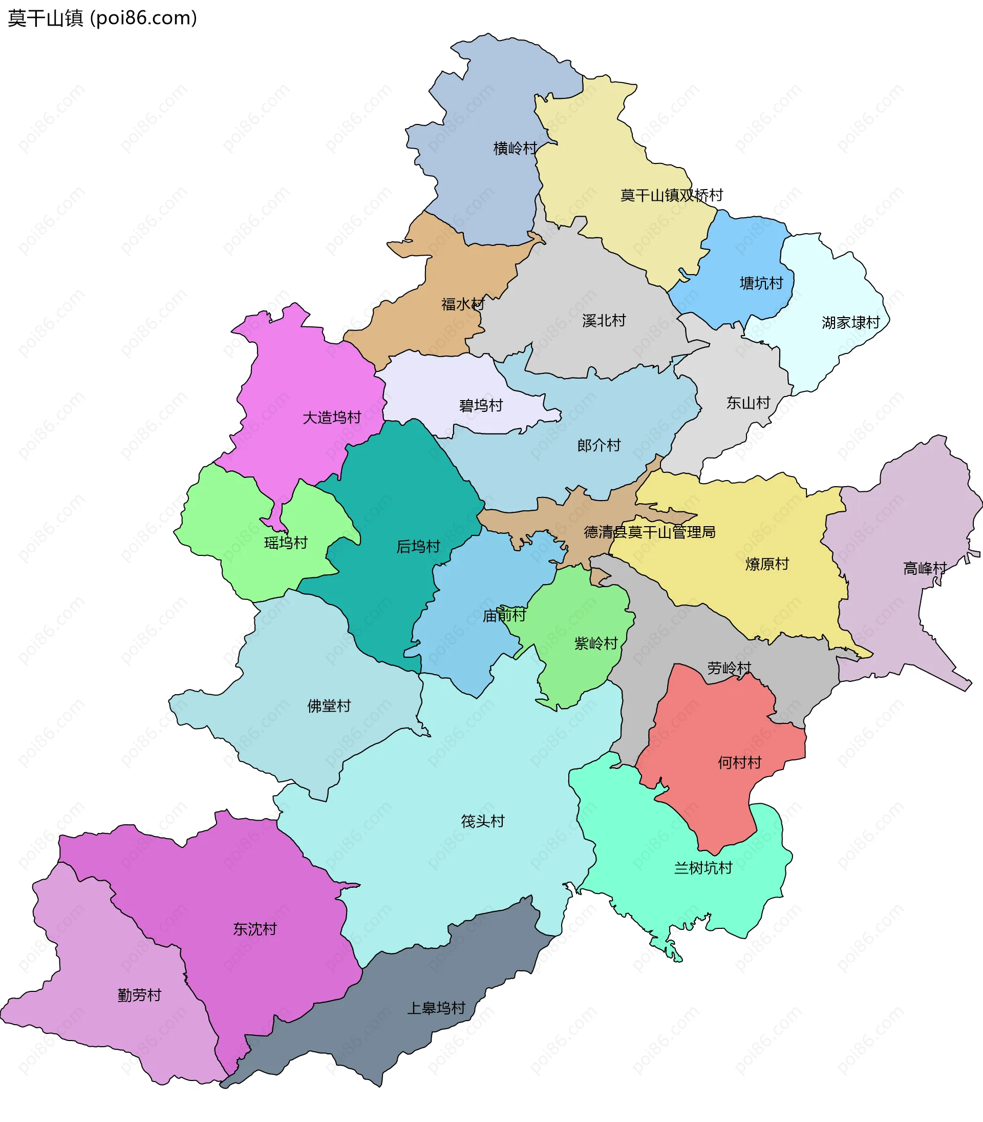 莫干山镇边界地图(五级行政区划)