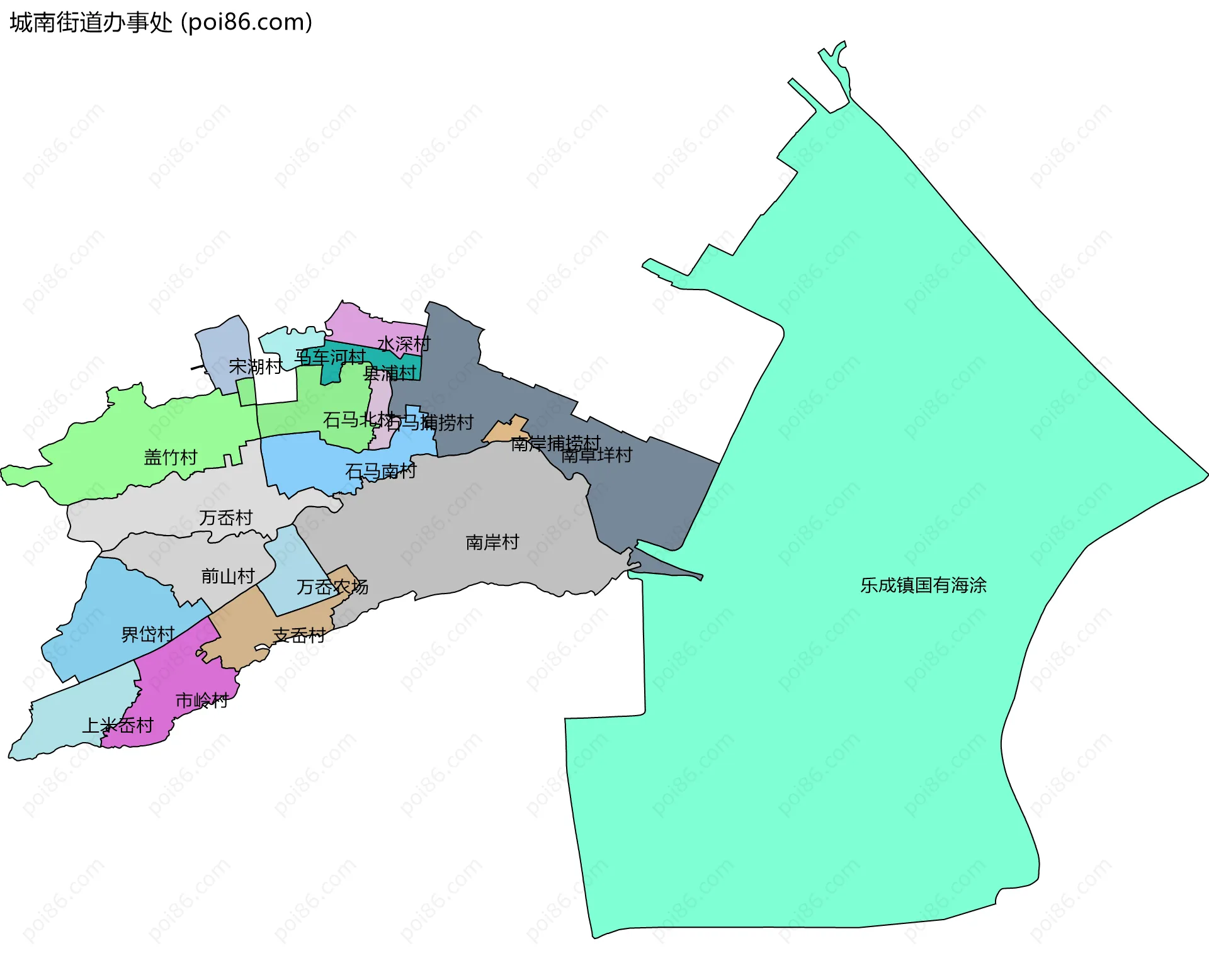 城南街道办事处边界地图(五级行政区划)