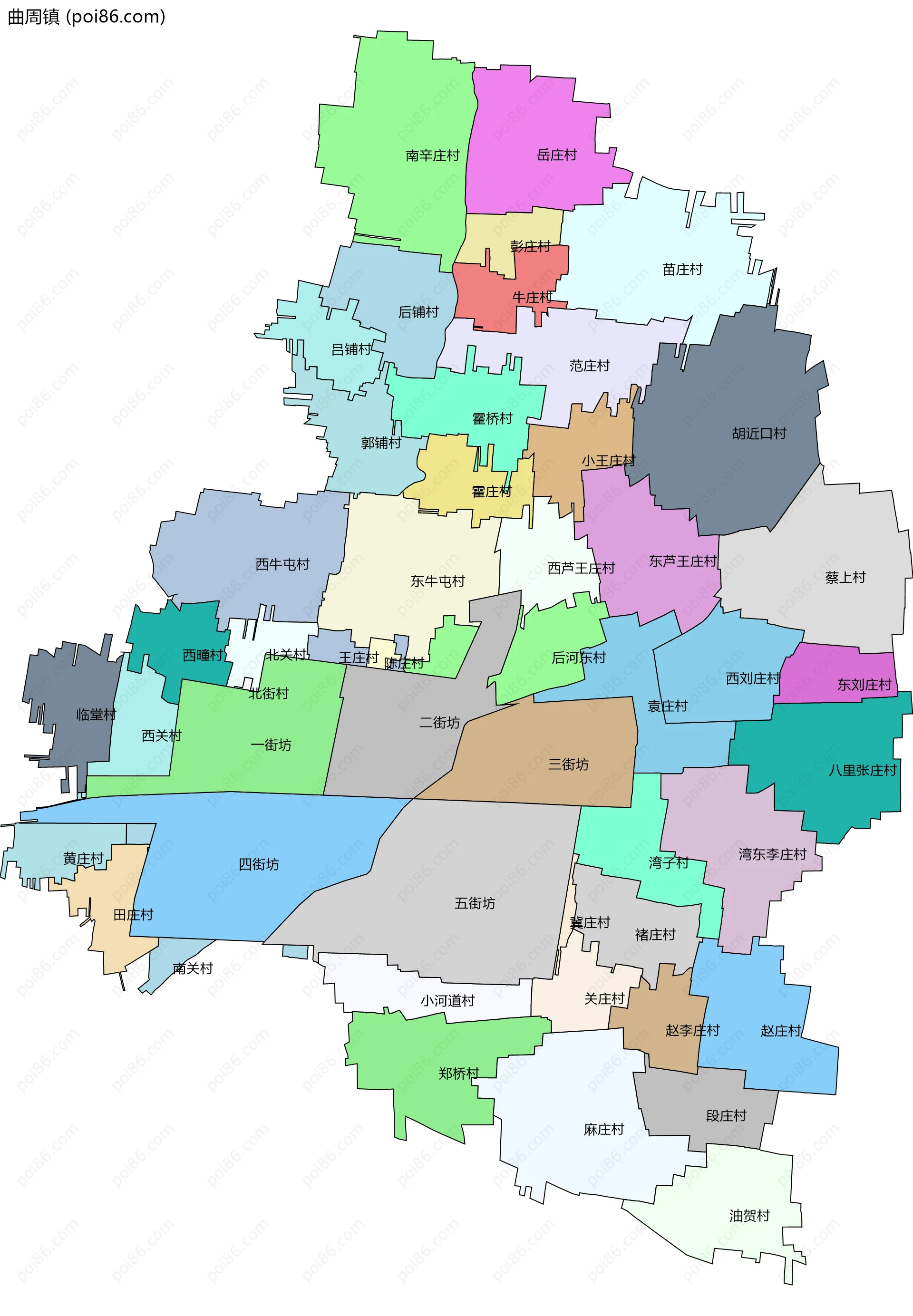 曲周镇边界地图(五级行政区划)