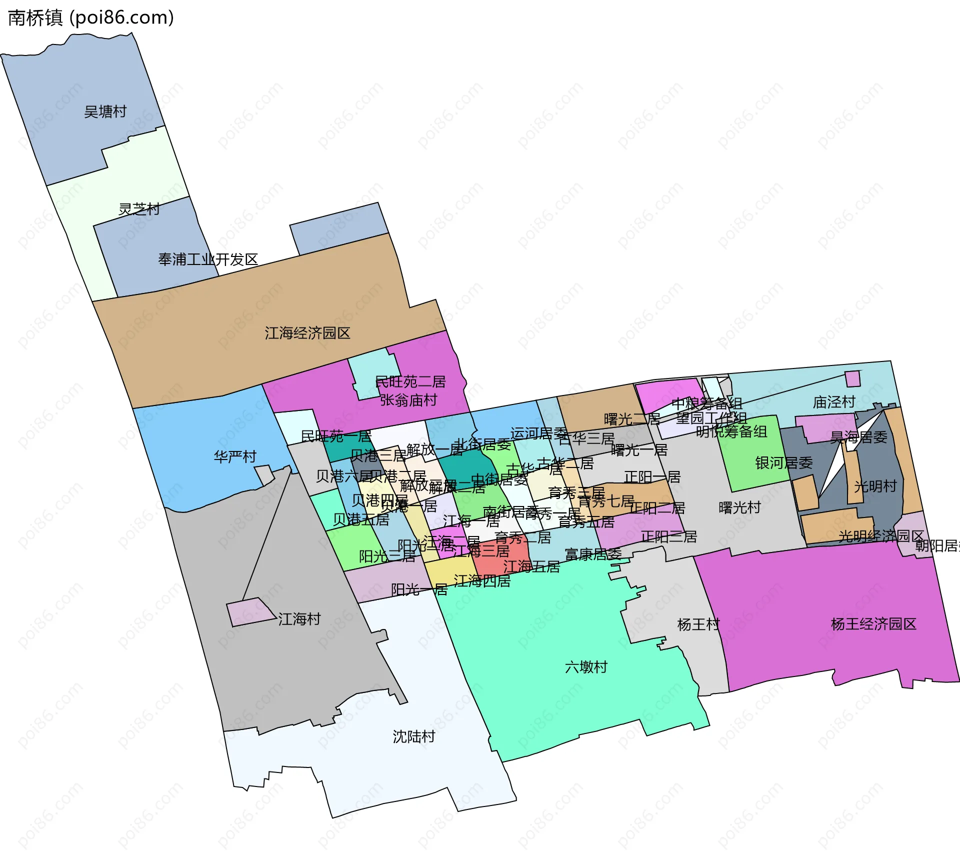 南桥镇边界地图(五级行政区划)