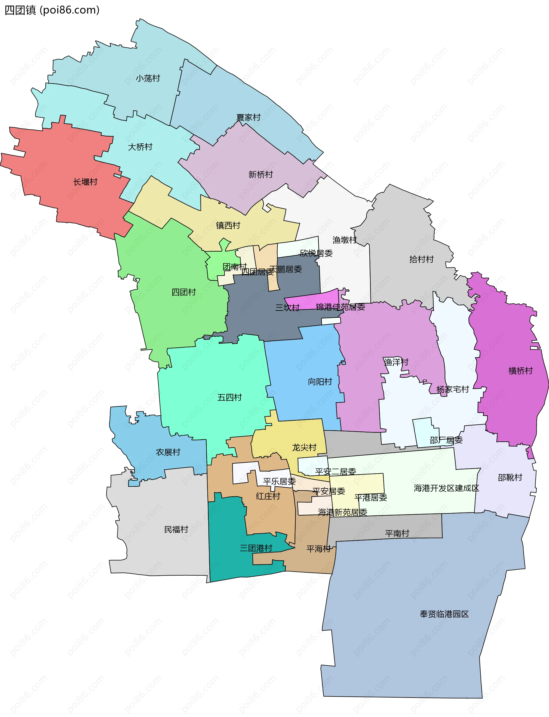 四团镇边界地图(五级行政区划)