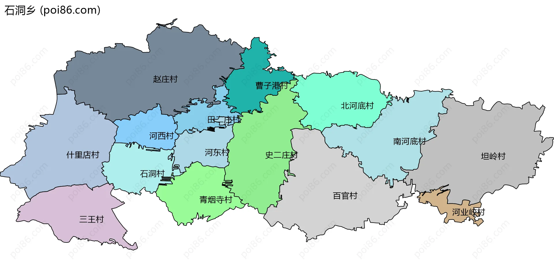 石洞乡边界地图(五级行政区划)