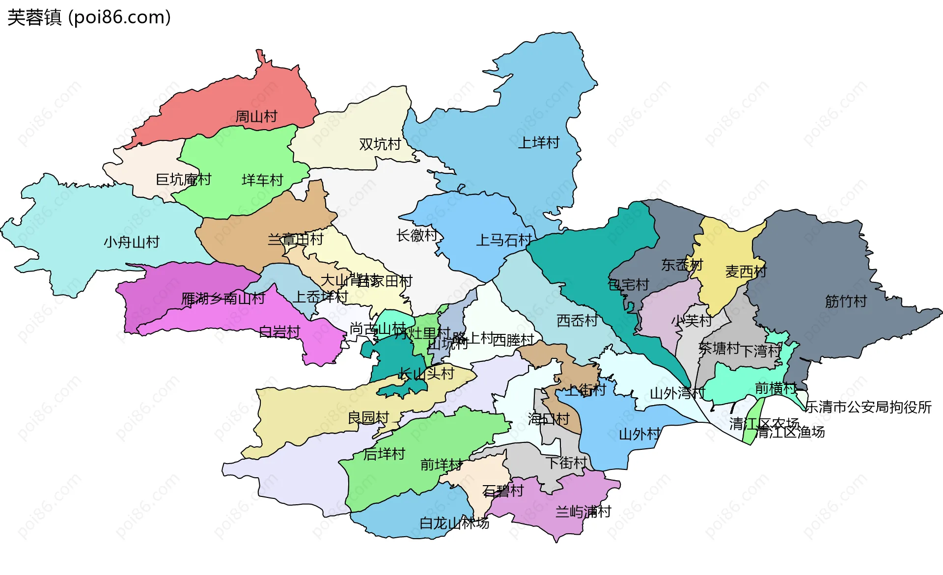 芙蓉镇边界地图(五级行政区划)