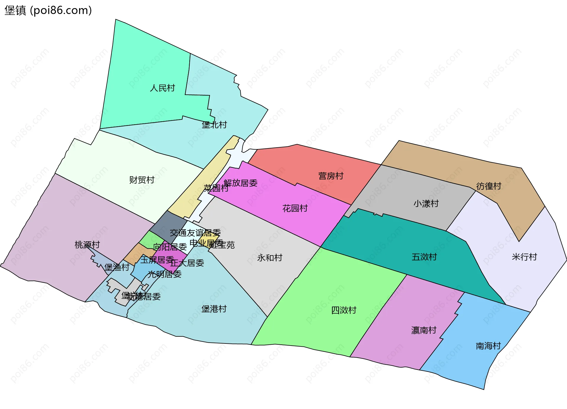 堡镇边界地图(五级行政区划)
