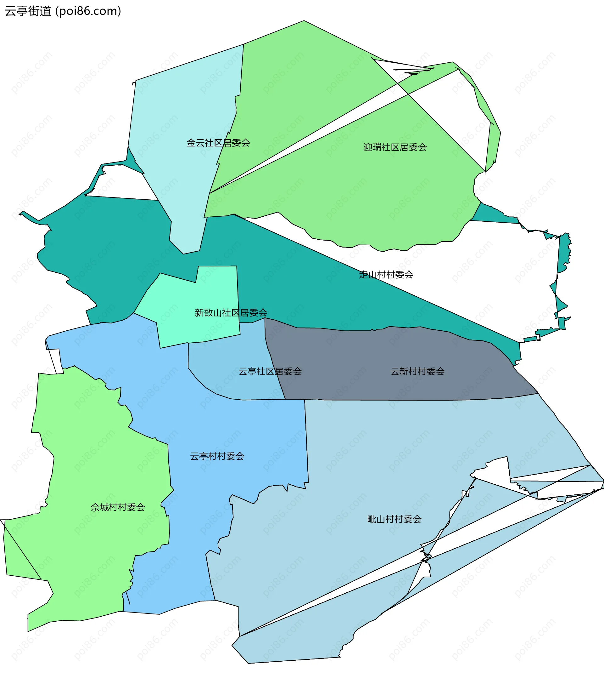 云亭街道边界地图(五级行政区划)