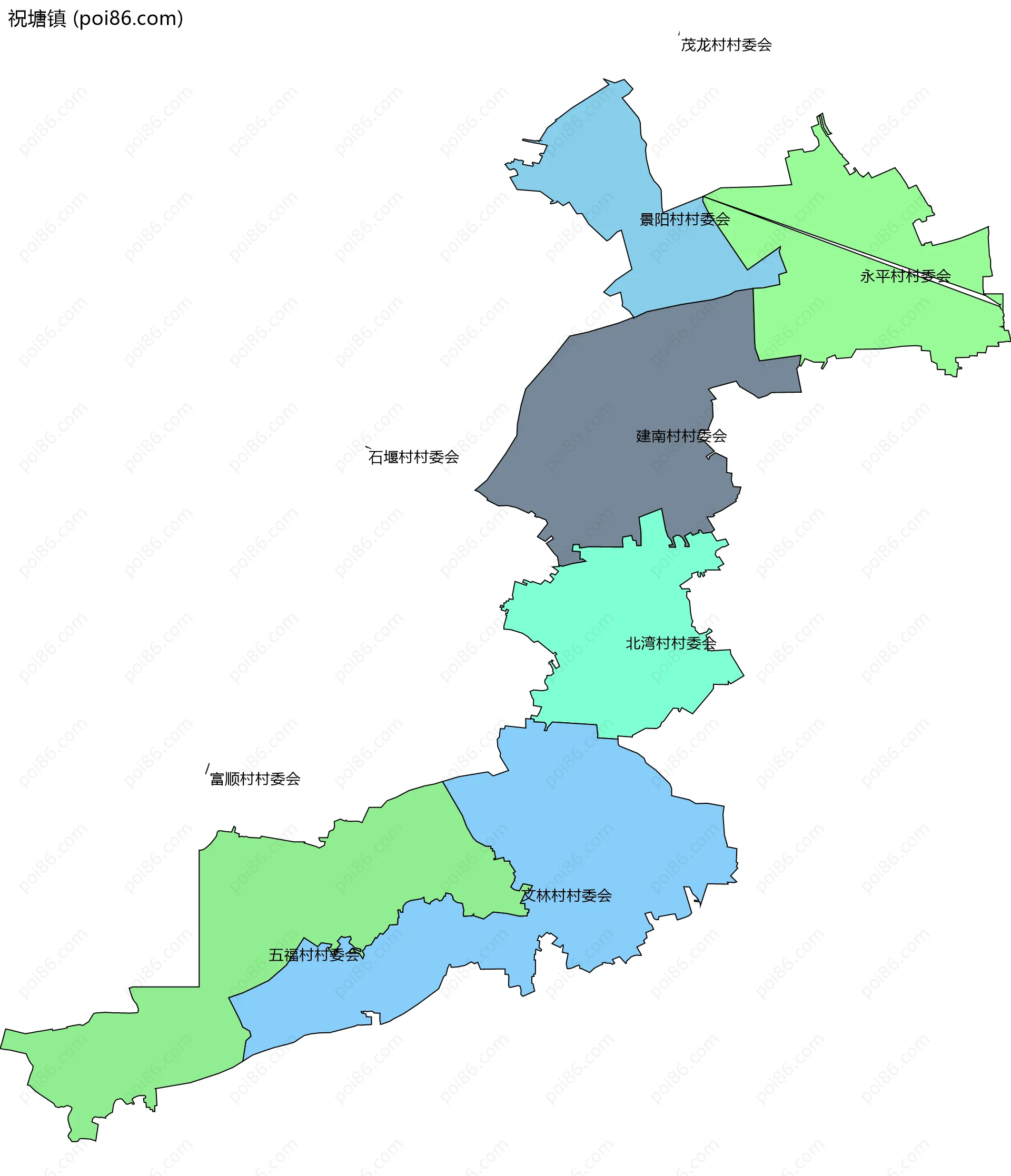 祝塘镇边界地图(五级行政区划)
