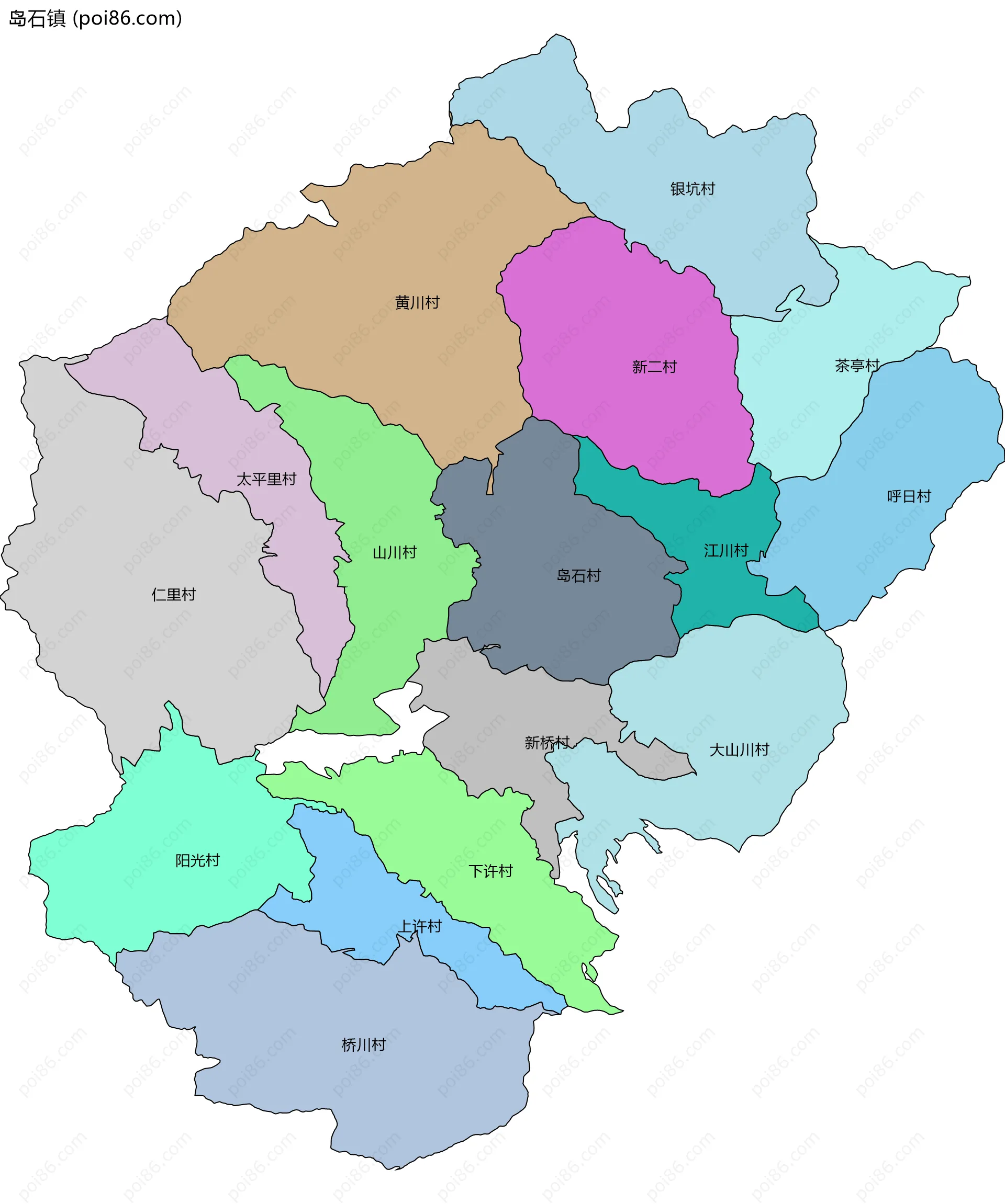 岛石镇边界地图(五级行政区划)