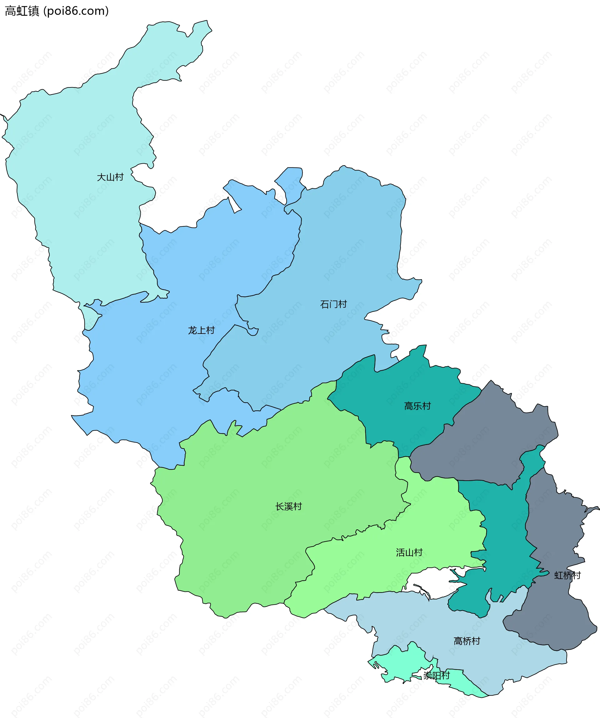 高虹镇边界地图(五级行政区划)