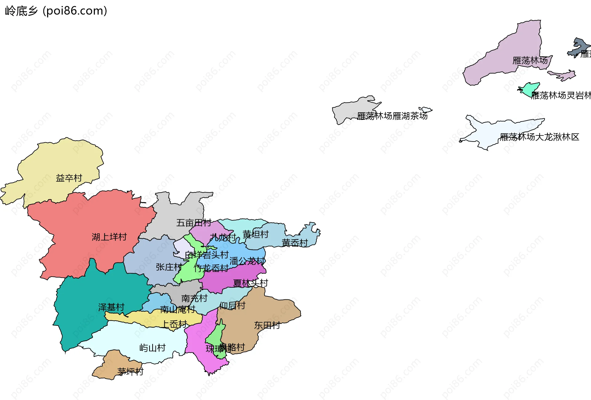 岭底乡边界地图(五级行政区划)