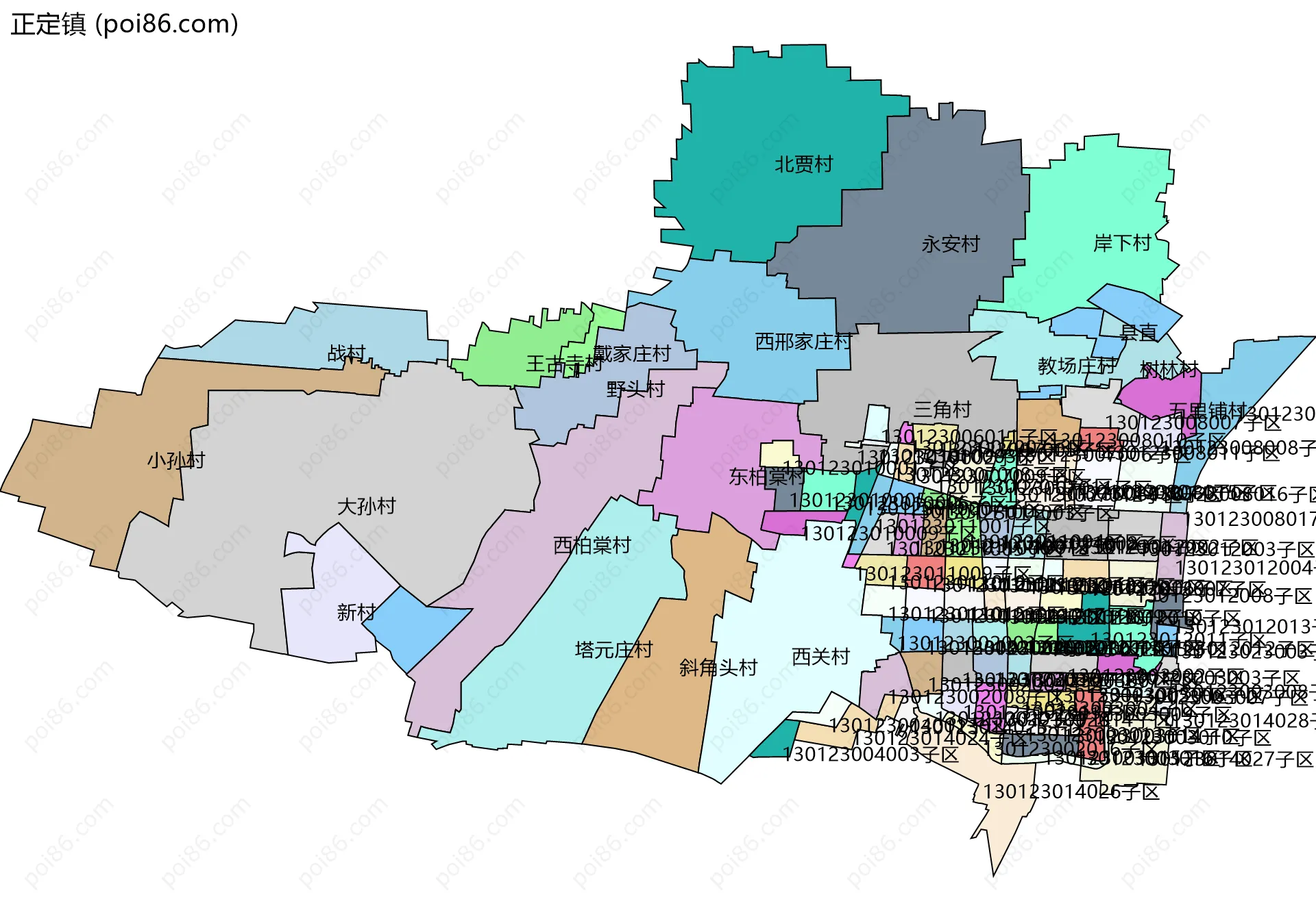 正定镇边界地图(五级行政区划)