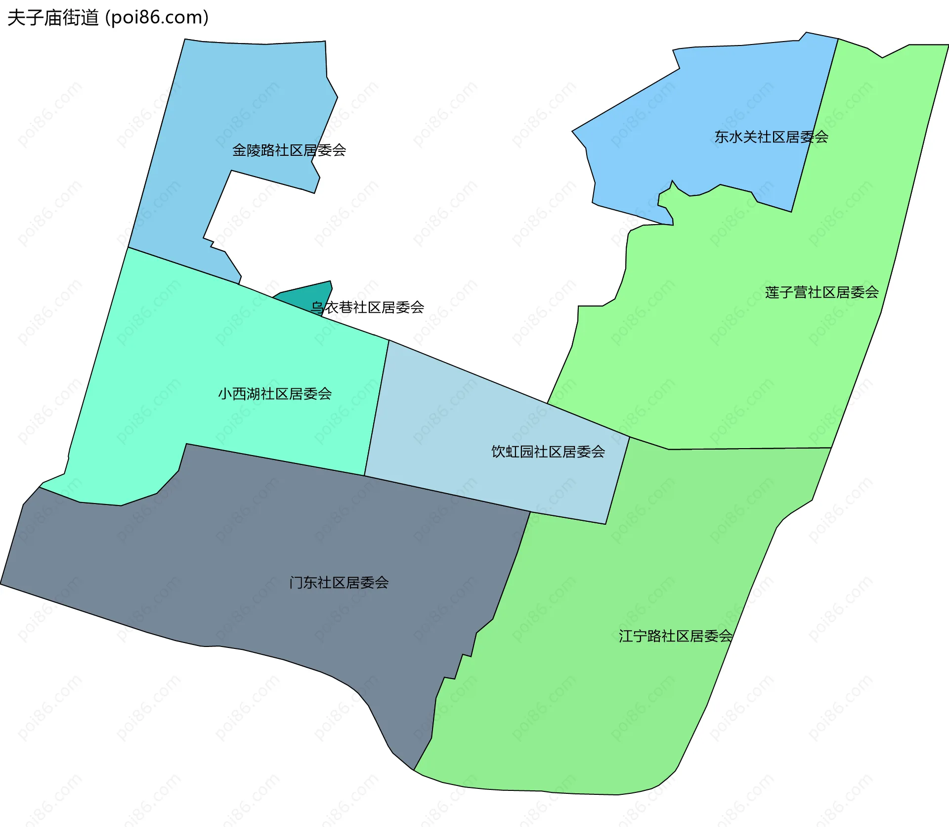 夫子庙街道边界地图(五级行政区划)