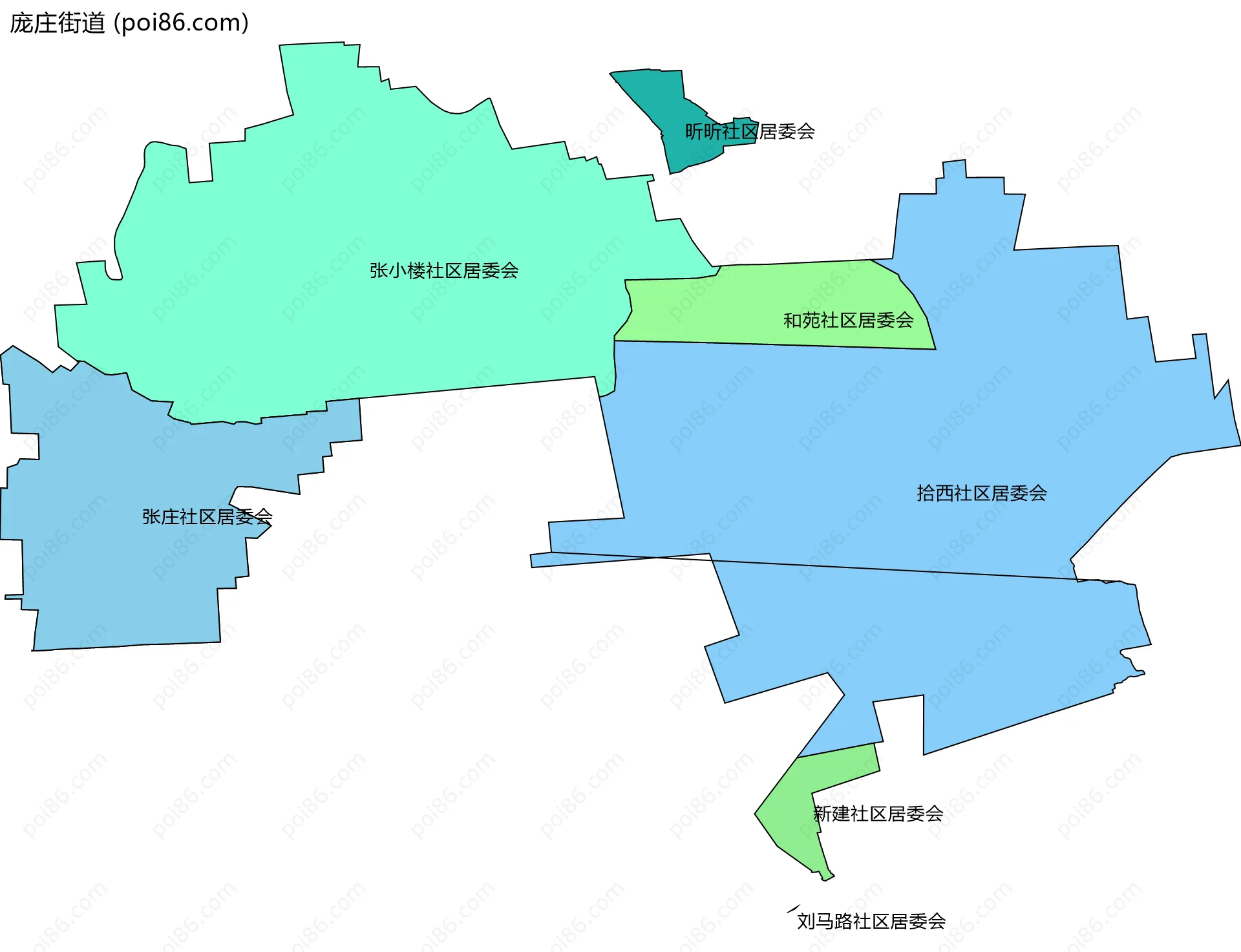 庞庄街道边界地图(五级行政区划)