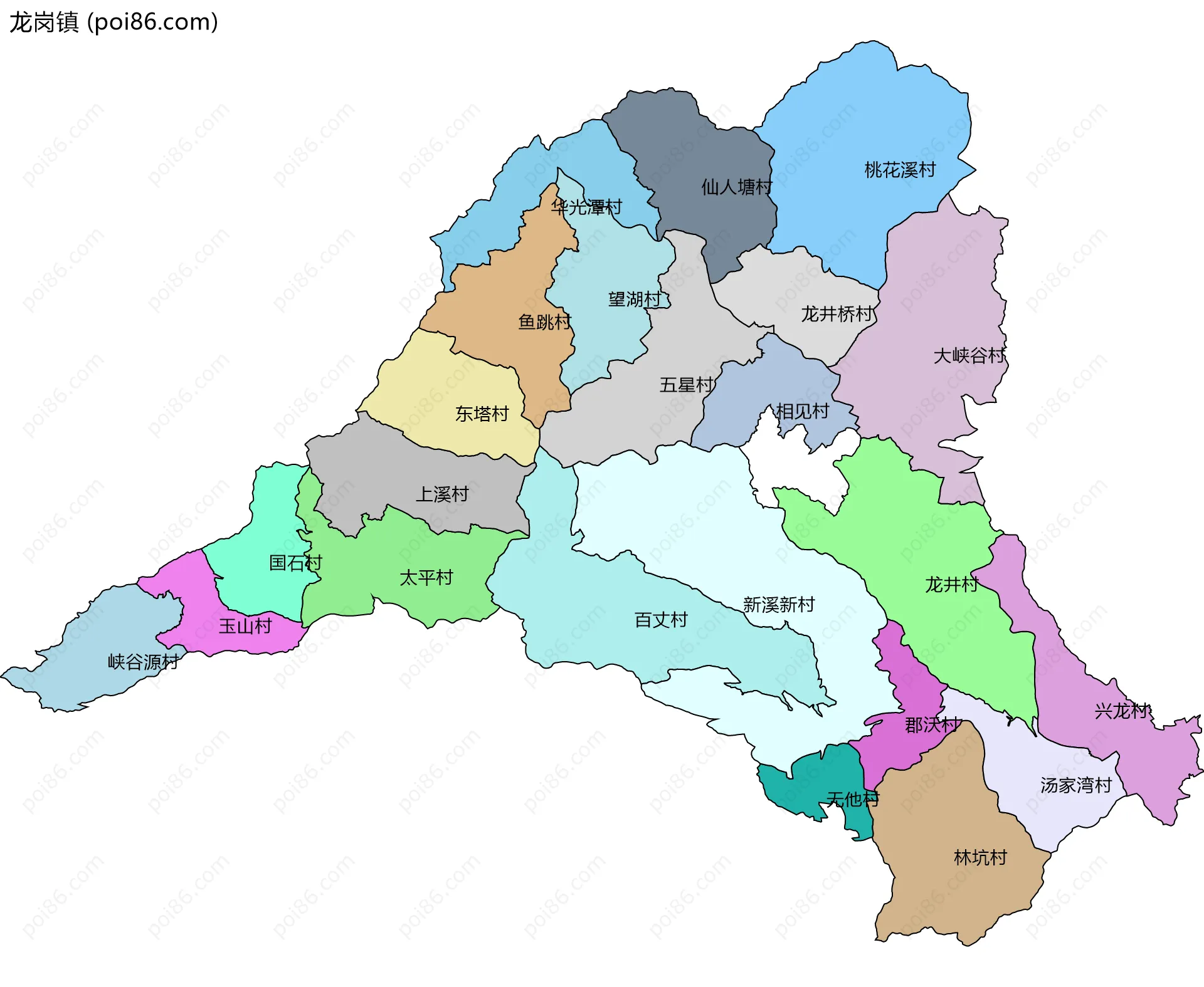 龙岗镇边界地图(五级行政区划)