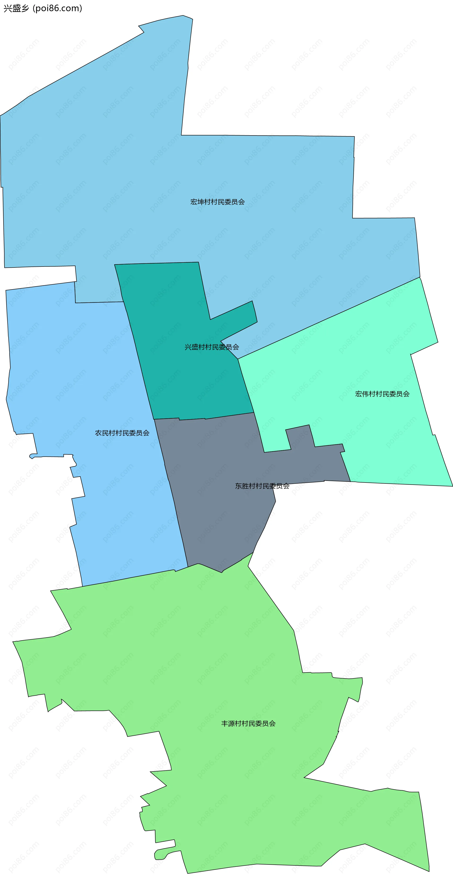兴盛乡边界地图(五级行政区划)