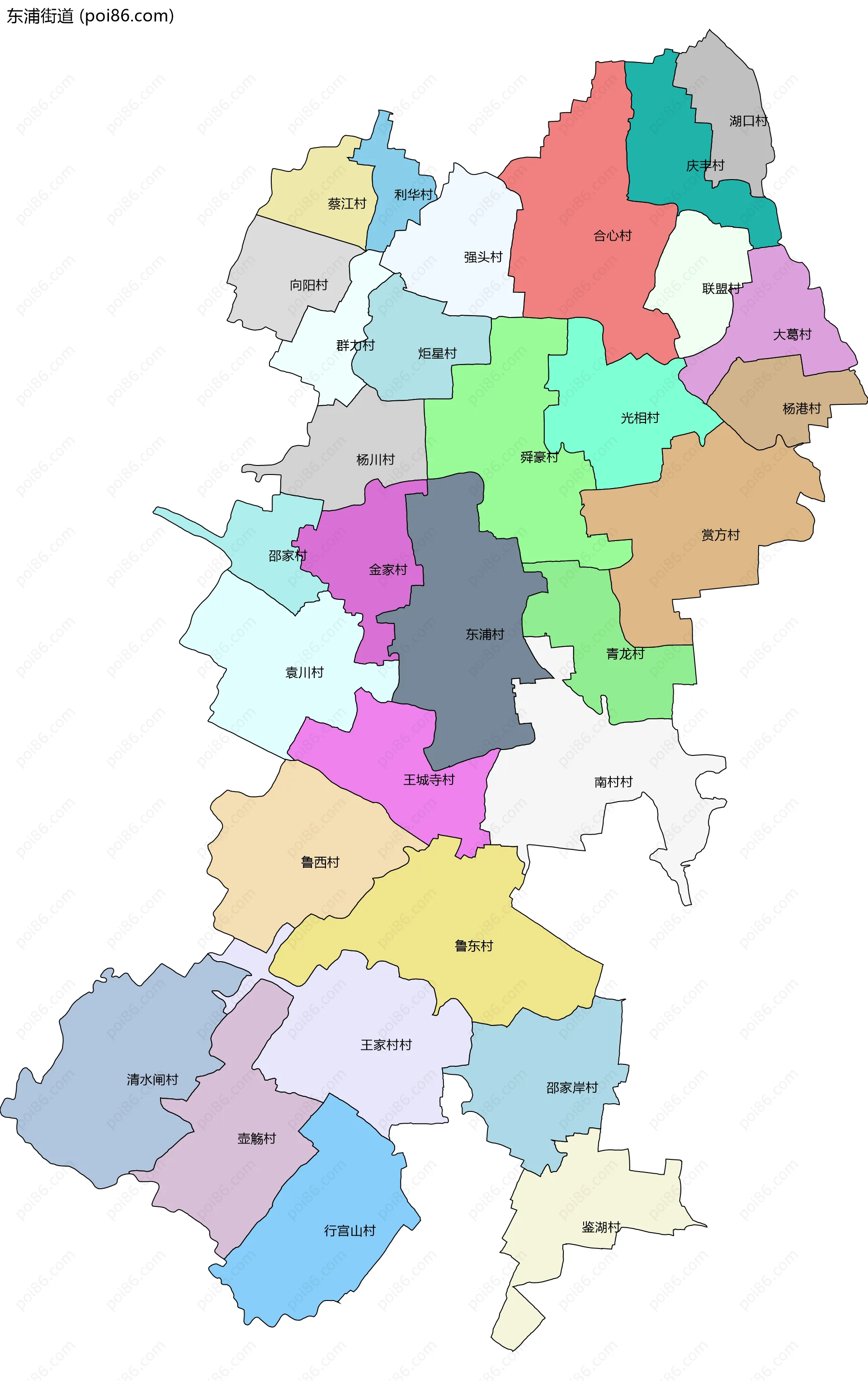 东浦街道边界地图(五级行政区划)