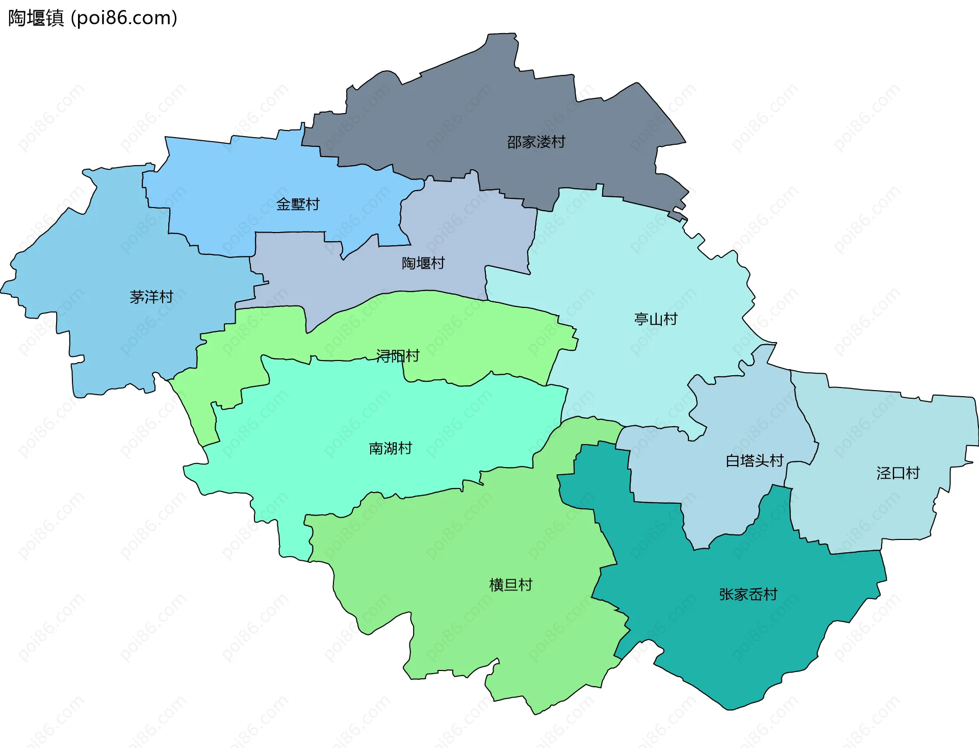 陶堰镇边界地图(五级行政区划)