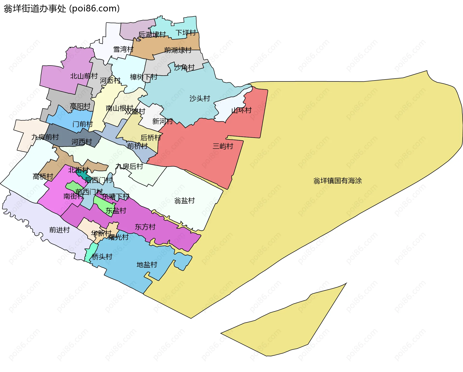 翁垟街道办事处边界地图(五级行政区划)