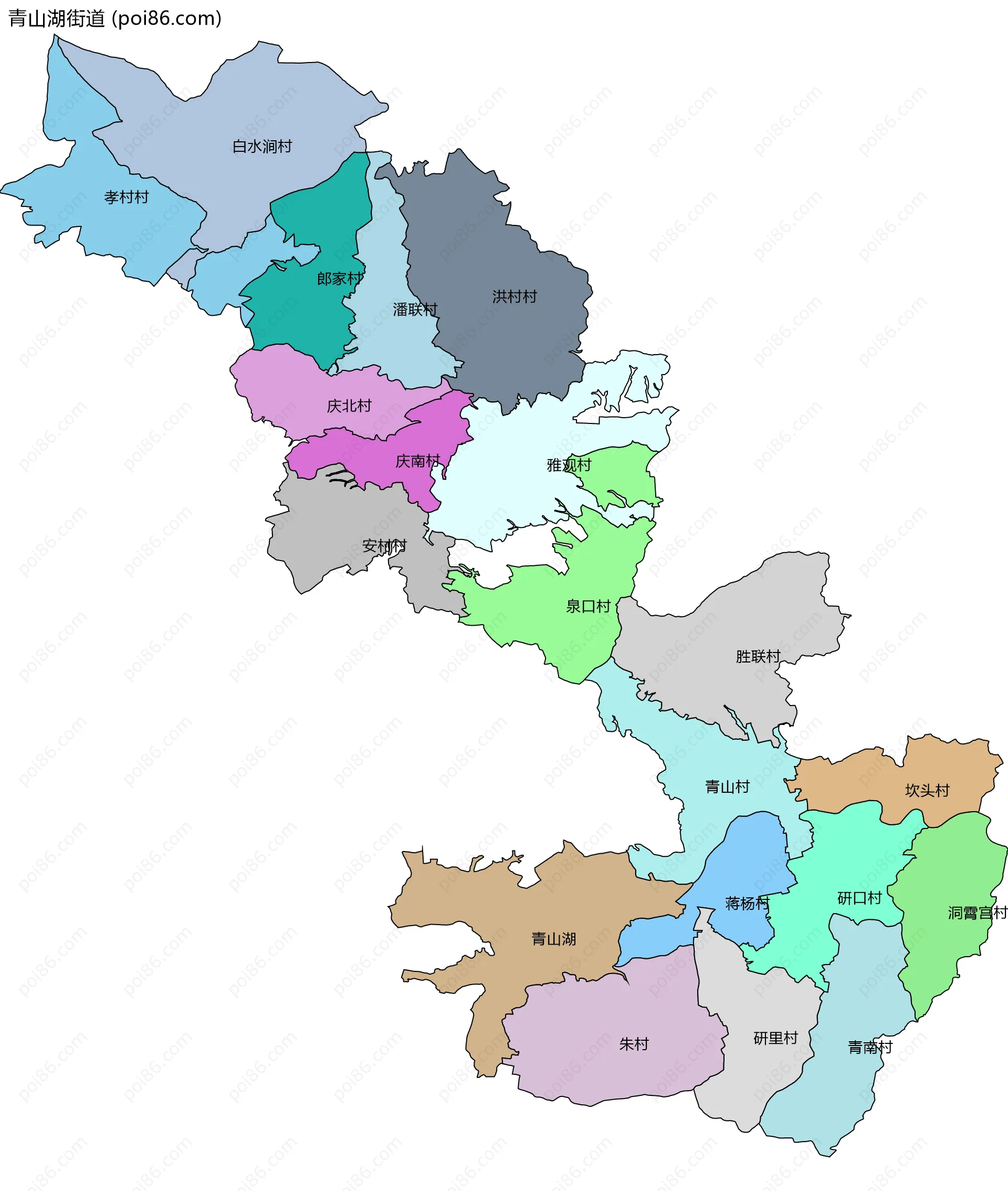青山湖街道边界地图(五级行政区划)