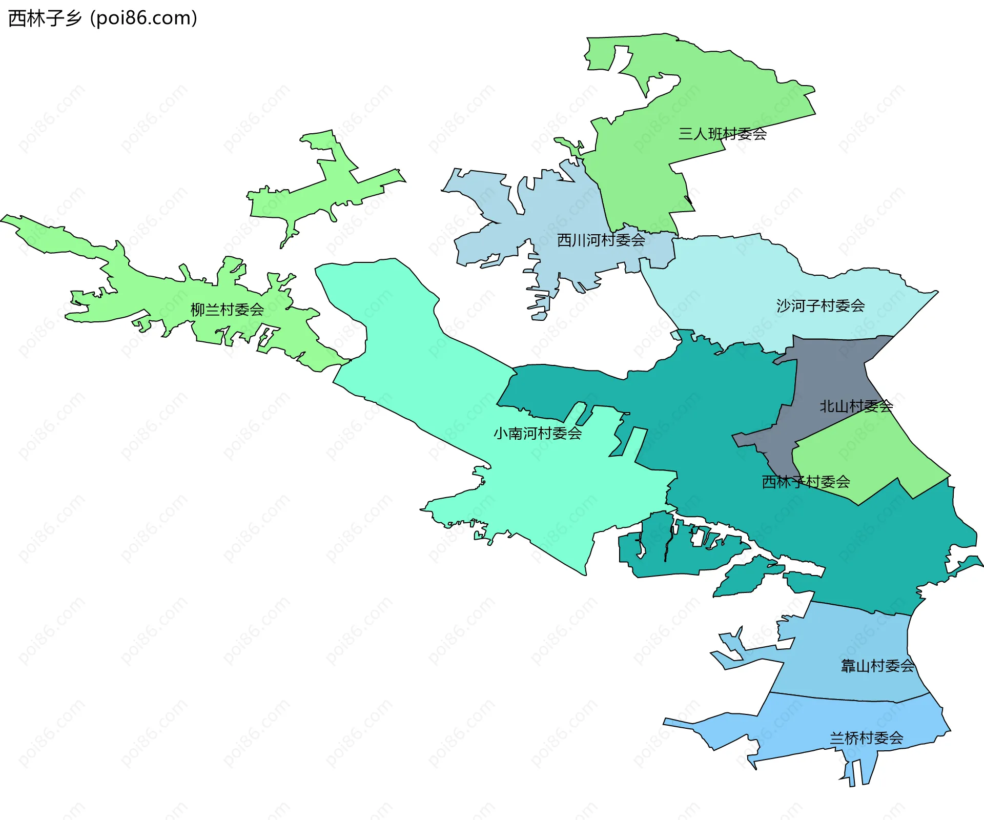 西林子乡边界地图(五级行政区划)