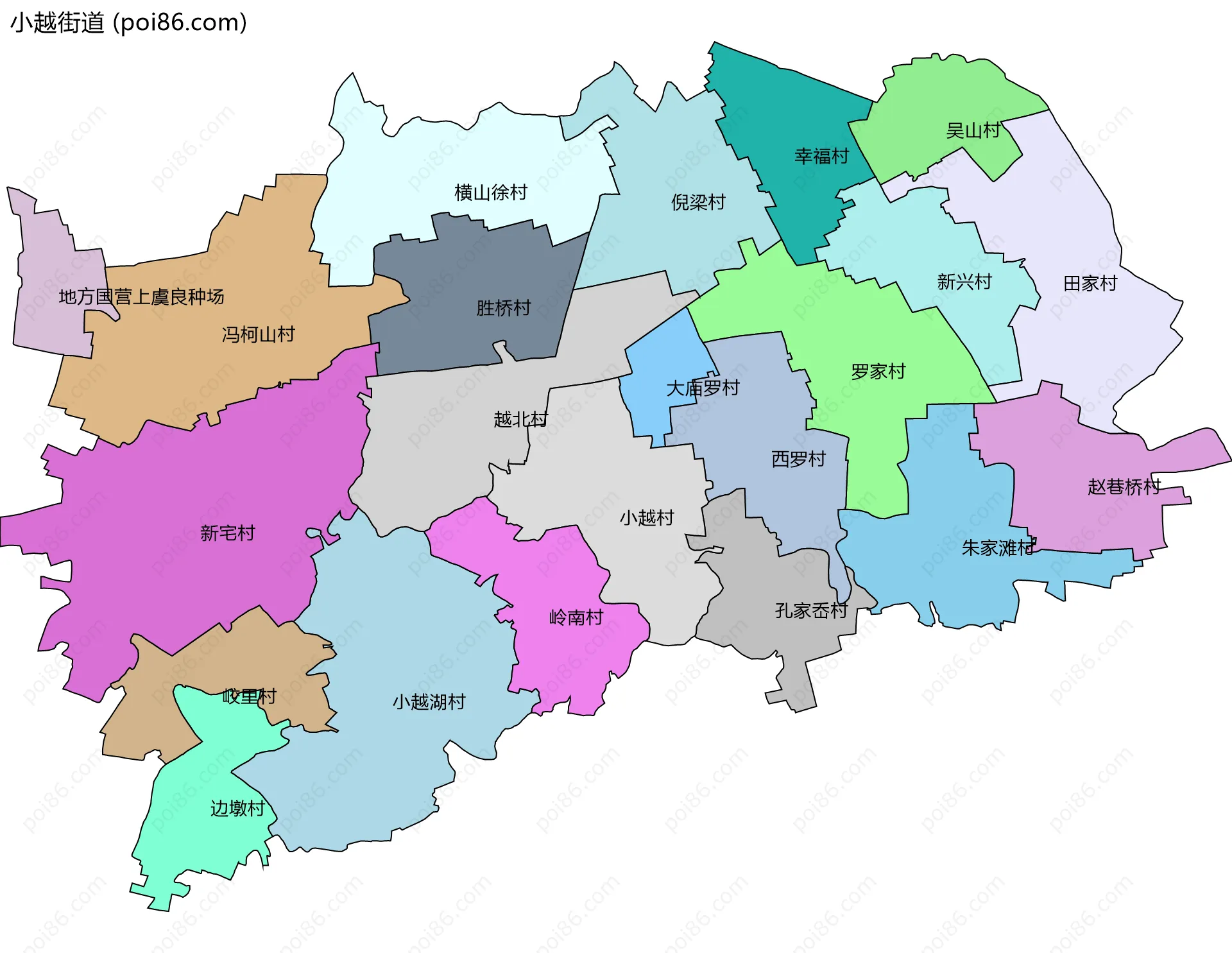 小越街道边界地图(五级行政区划)