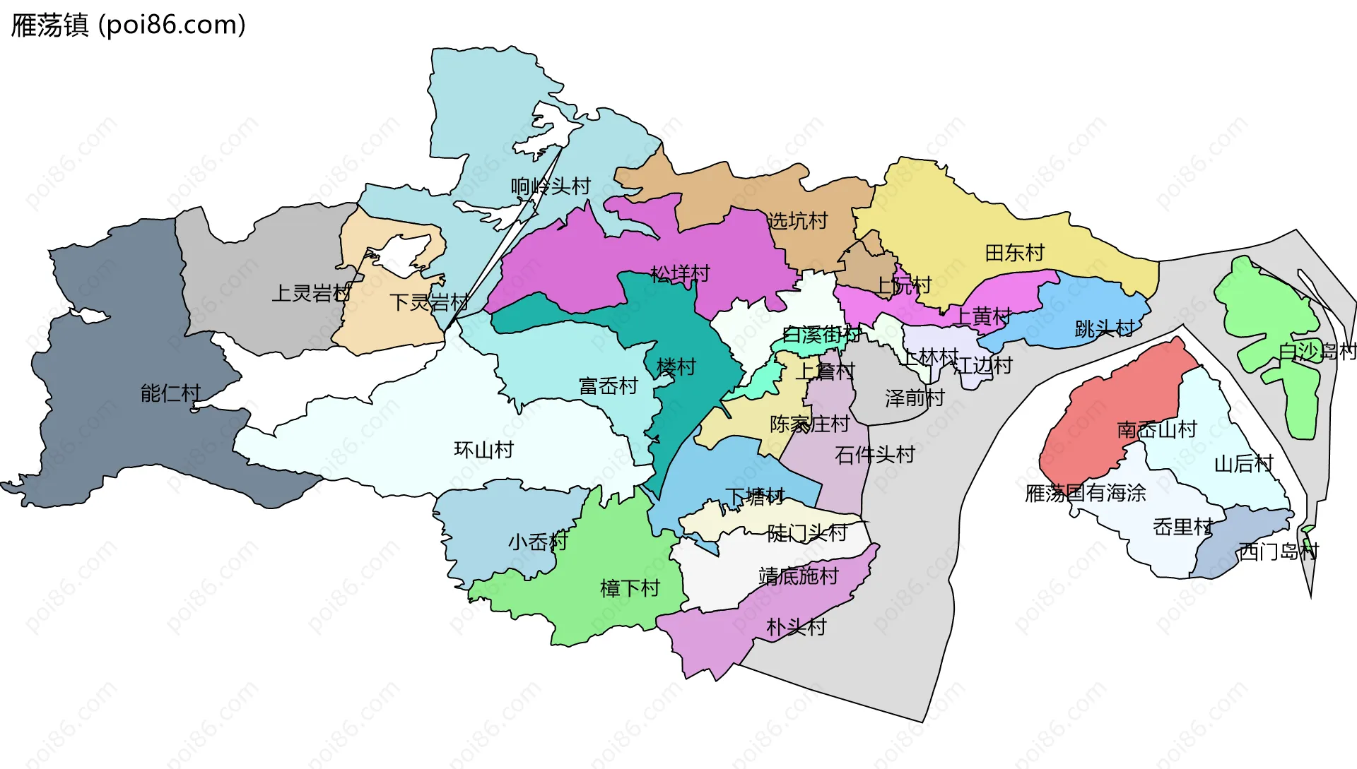 雁荡镇边界地图(五级行政区划)