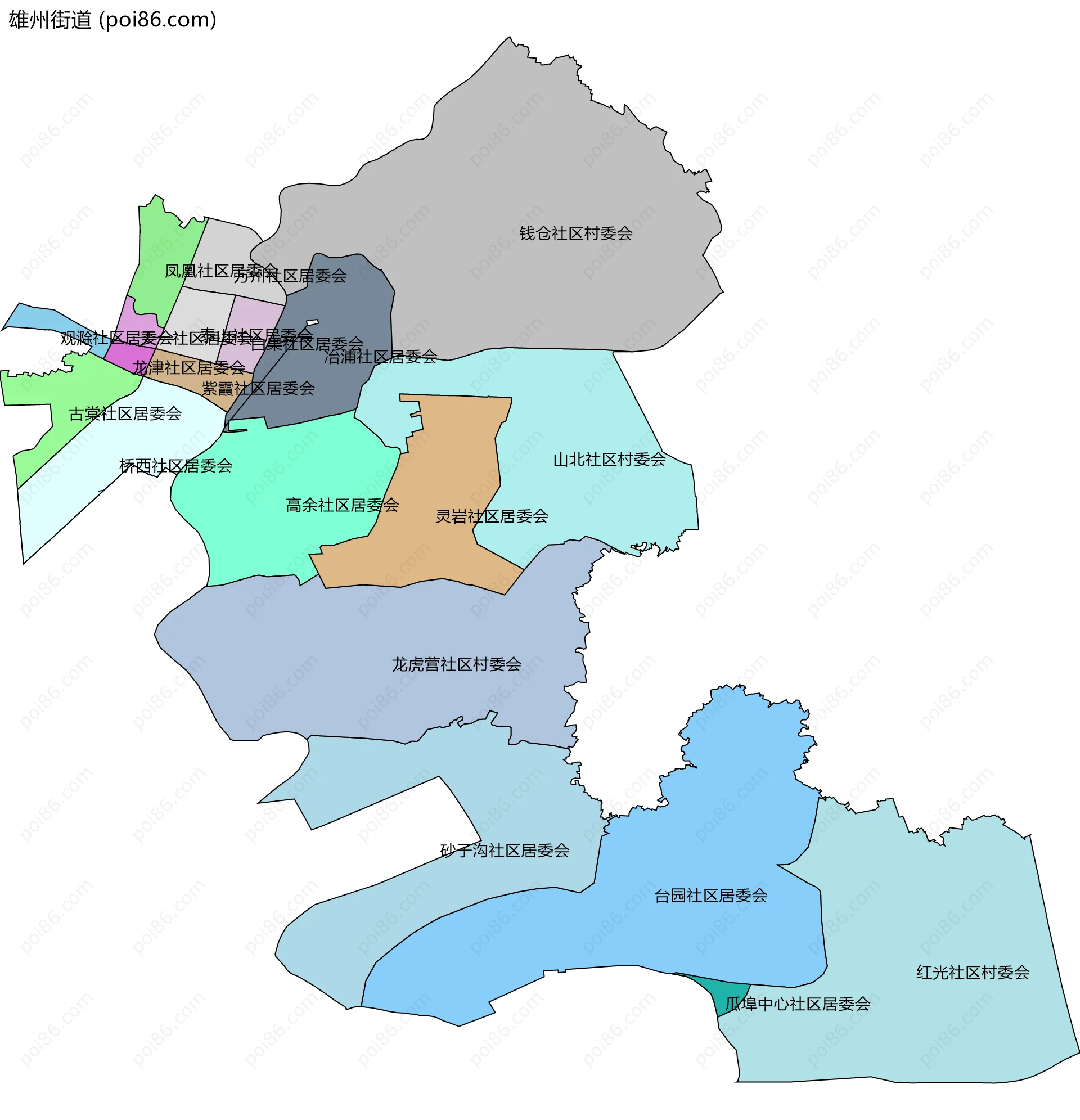 雄州街道边界地图(五级行政区划)