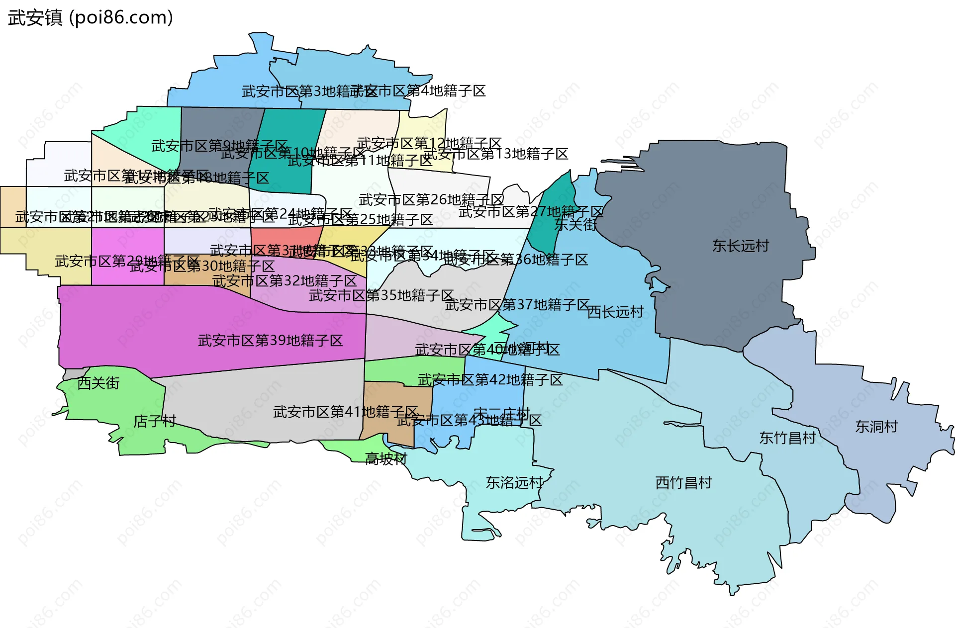 武安镇边界地图(五级行政区划)