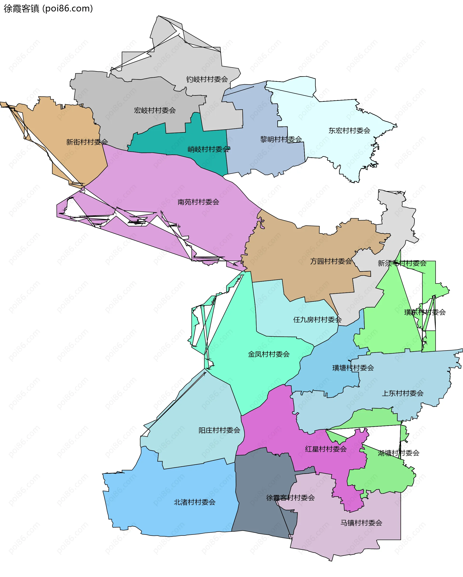 徐霞客镇边界地图(五级行政区划)