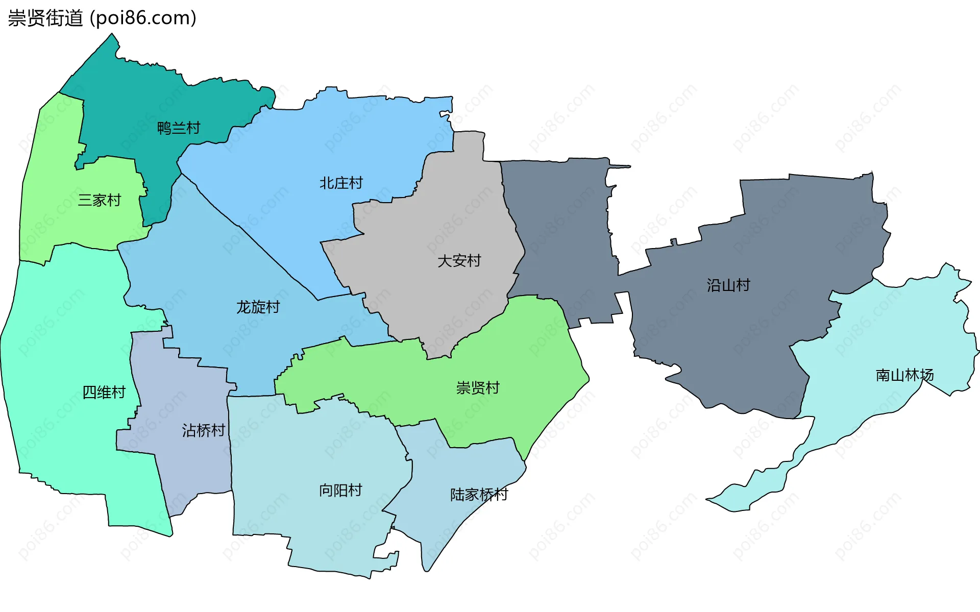 崇贤街道边界地图(五级行政区划)