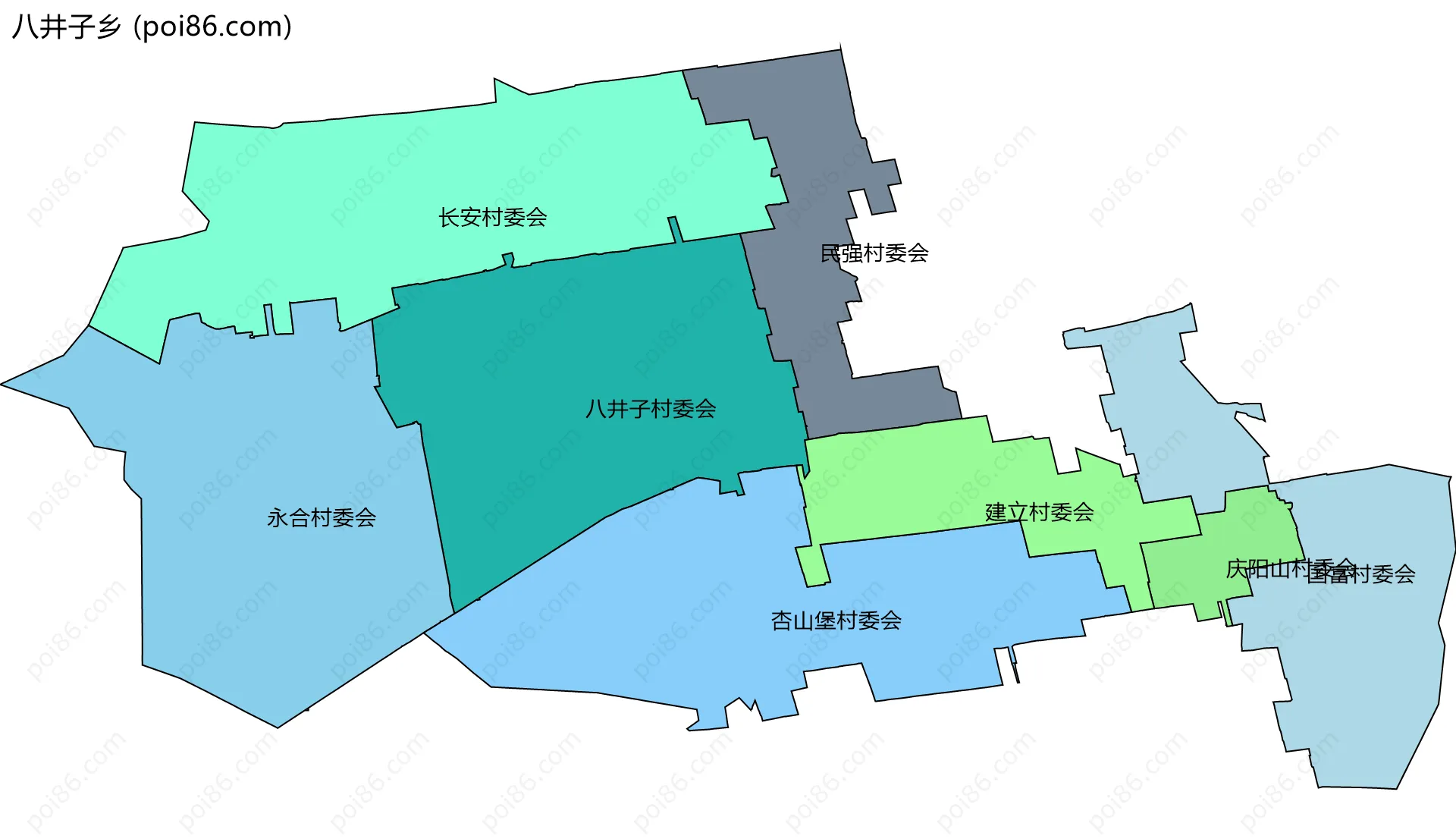 八井子乡边界地图(五级行政区划)