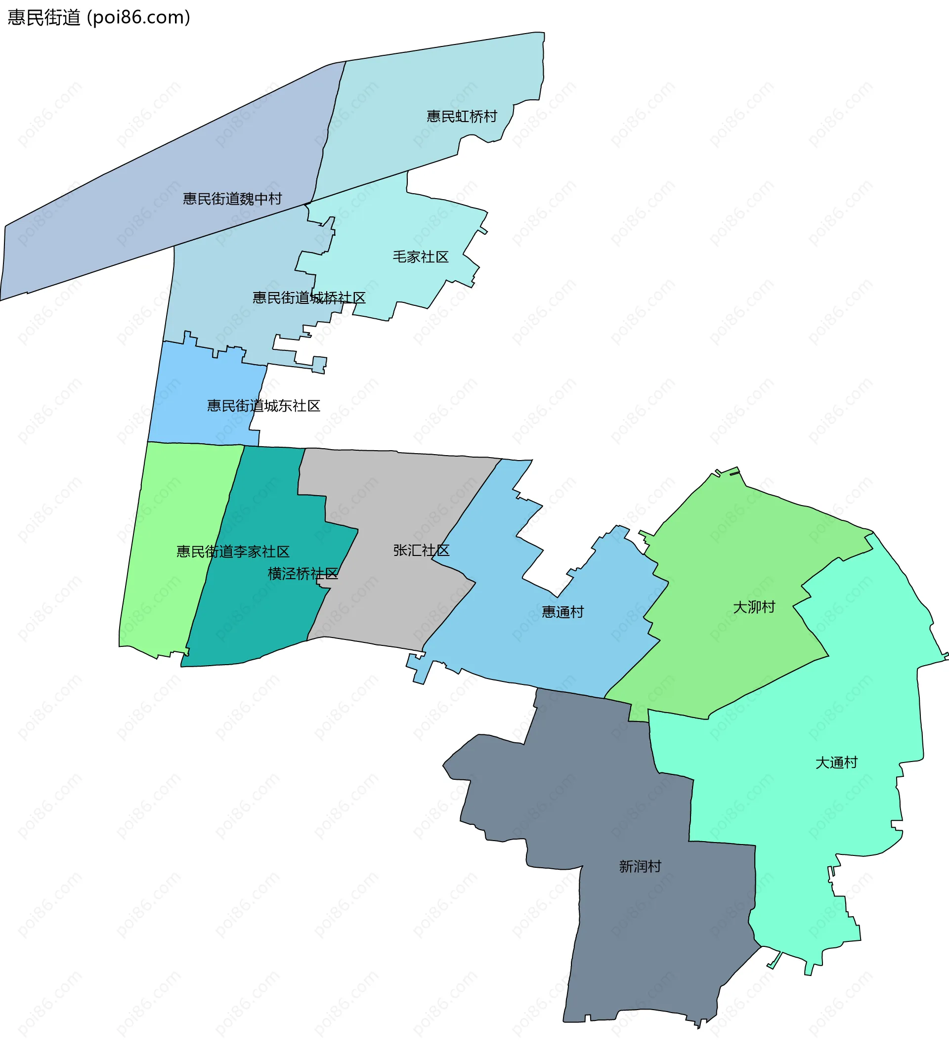 惠民街道边界地图(五级行政区划)