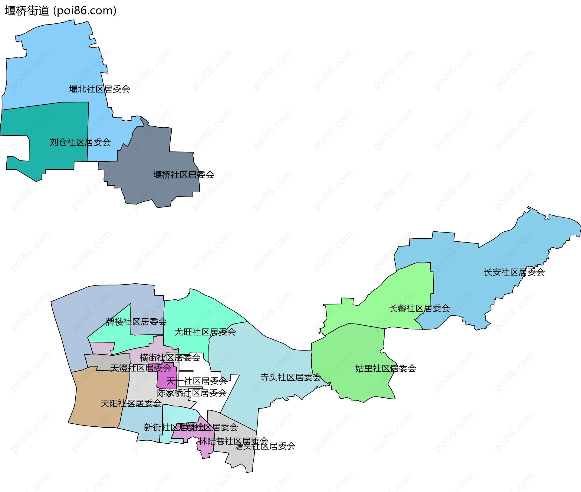 堰桥街道边界地图(五级行政区划)