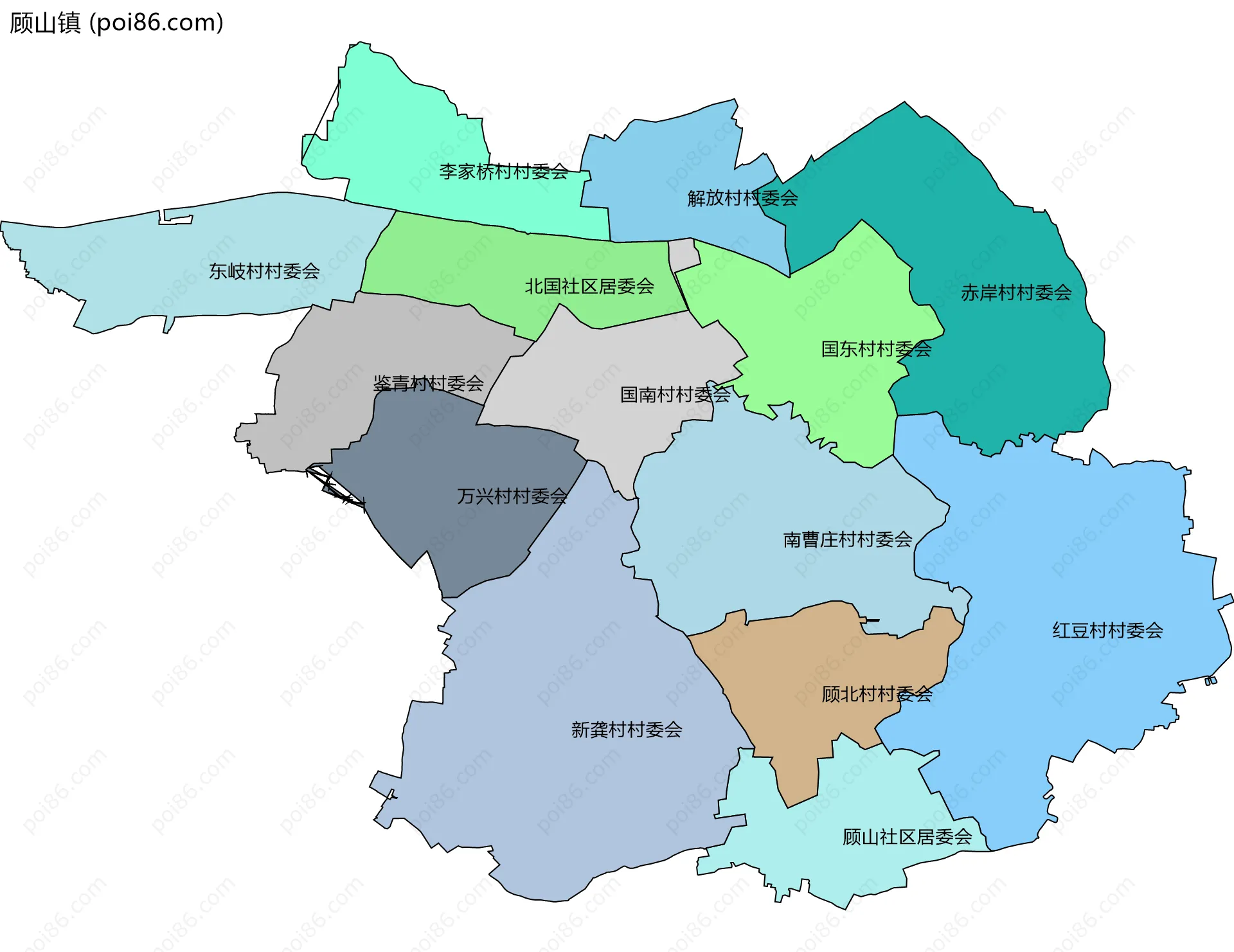 顾山镇边界地图(五级行政区划)