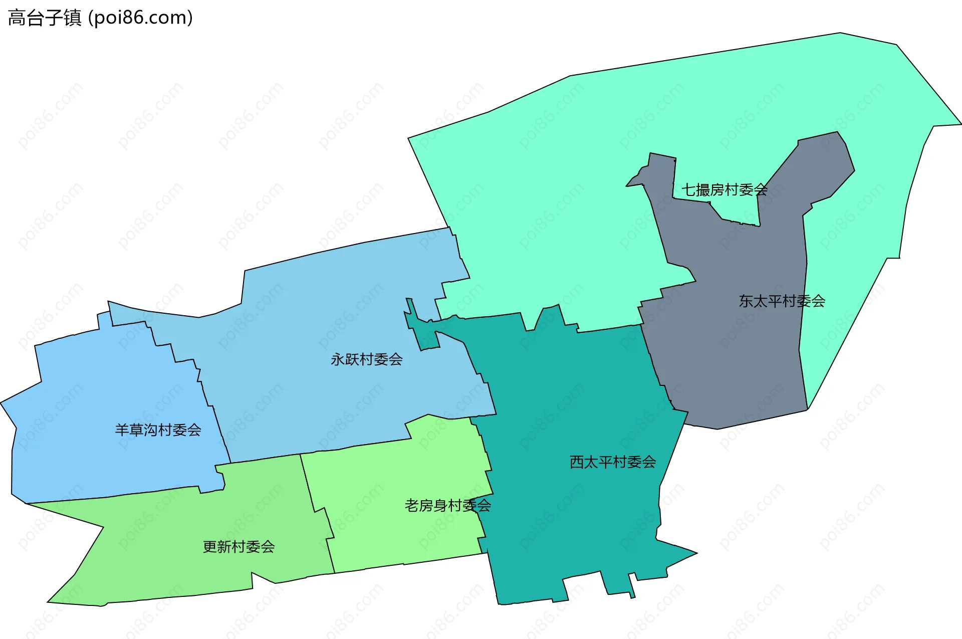 高台子镇边界地图(五级行政区划)