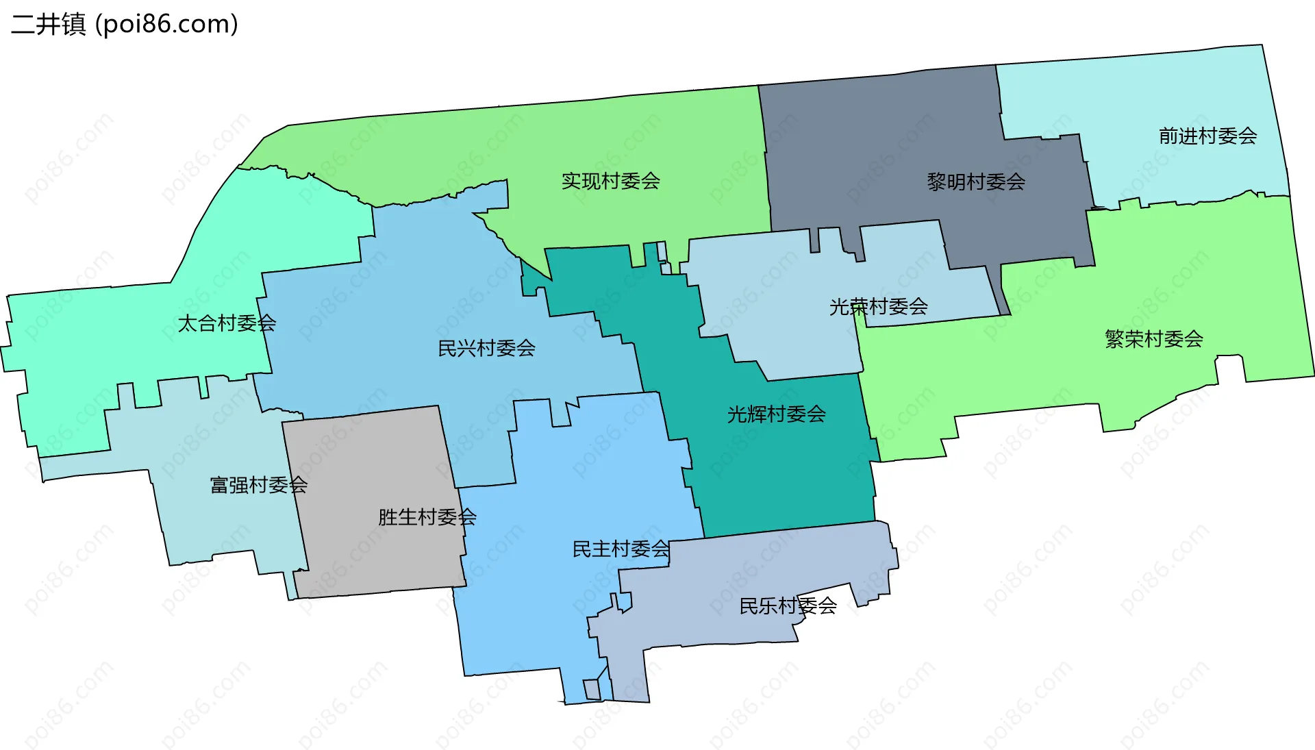 二井镇边界地图(五级行政区划)