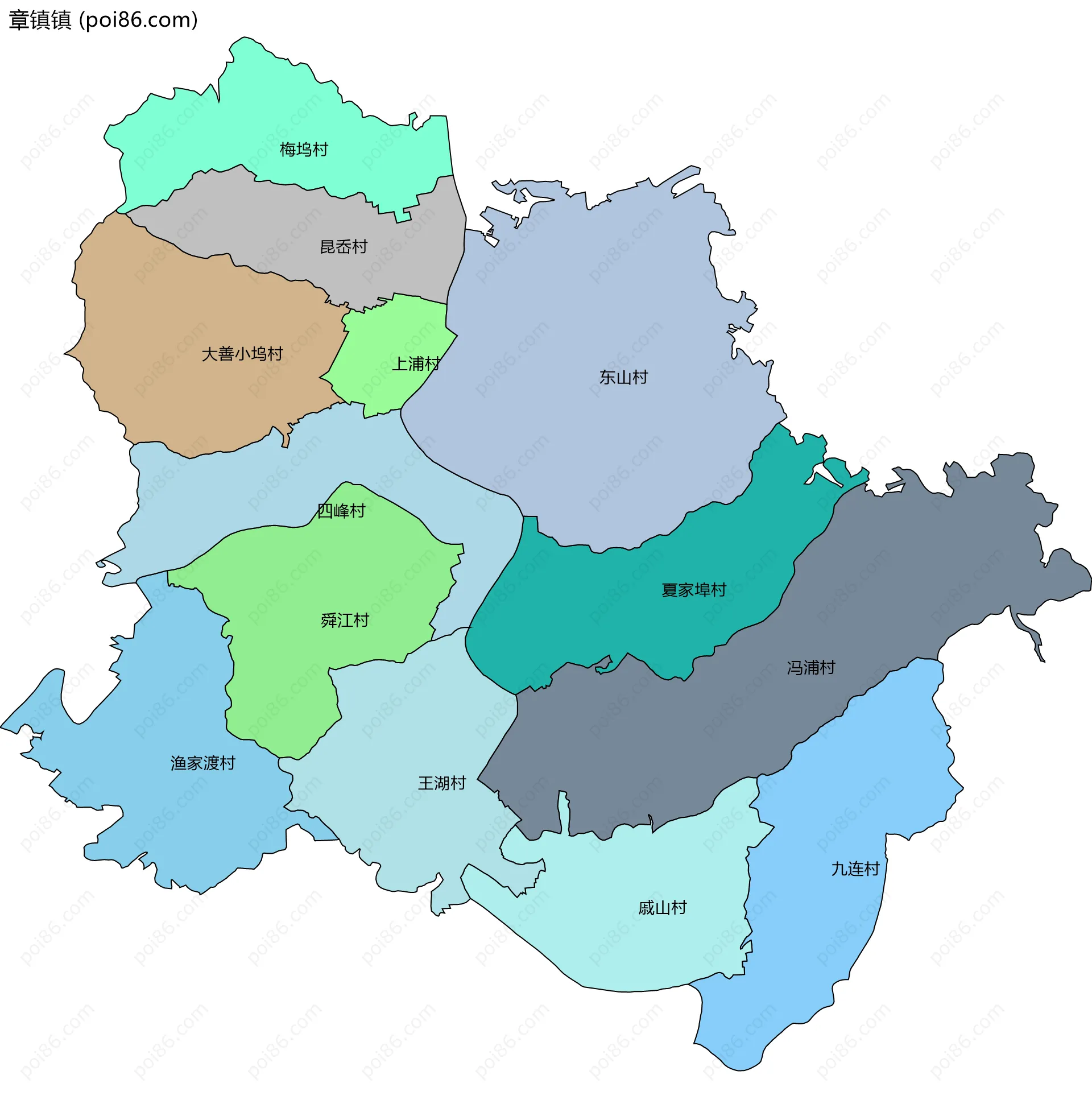 章镇镇边界地图(五级行政区划)