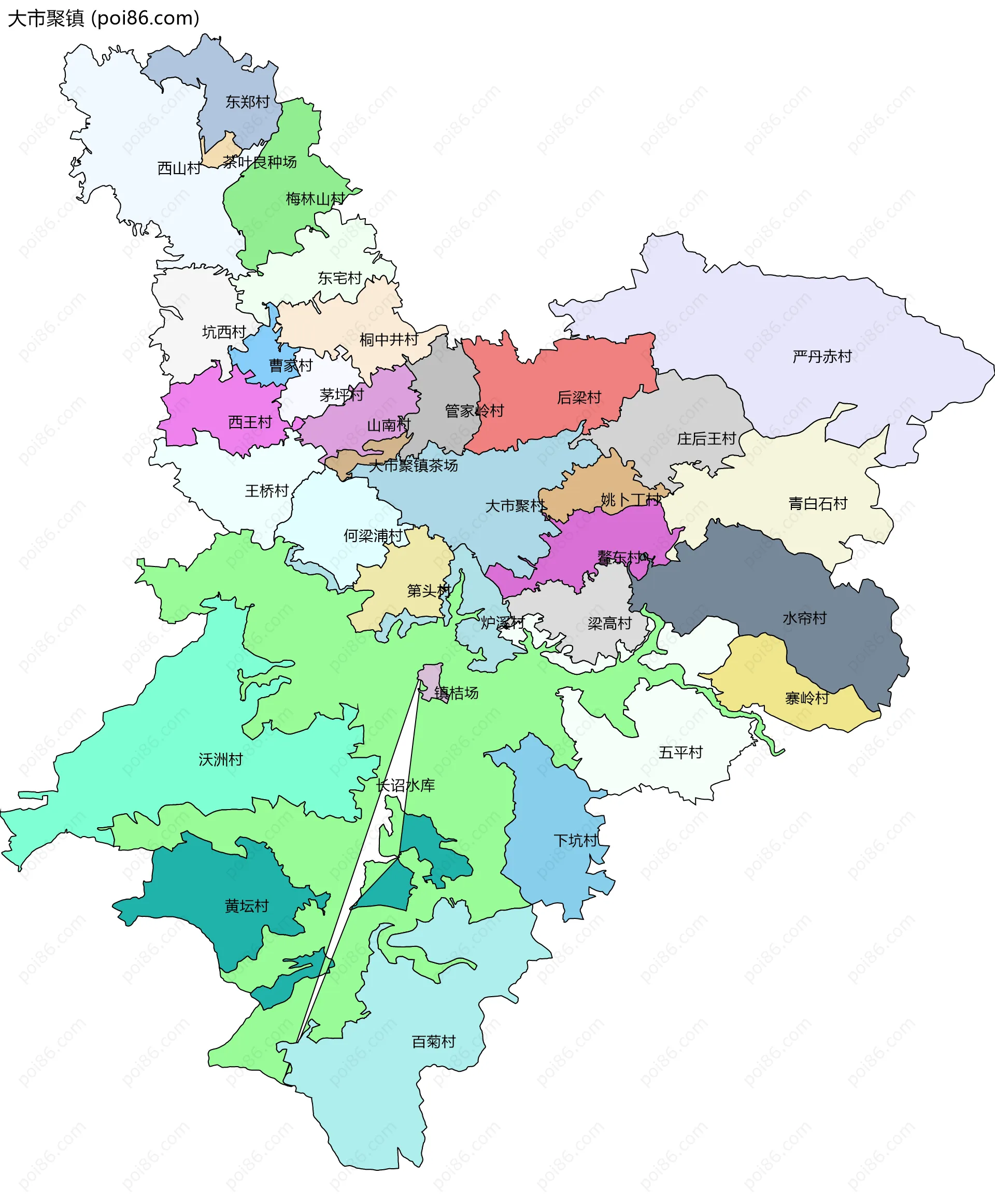 大市聚镇边界地图(五级行政区划)