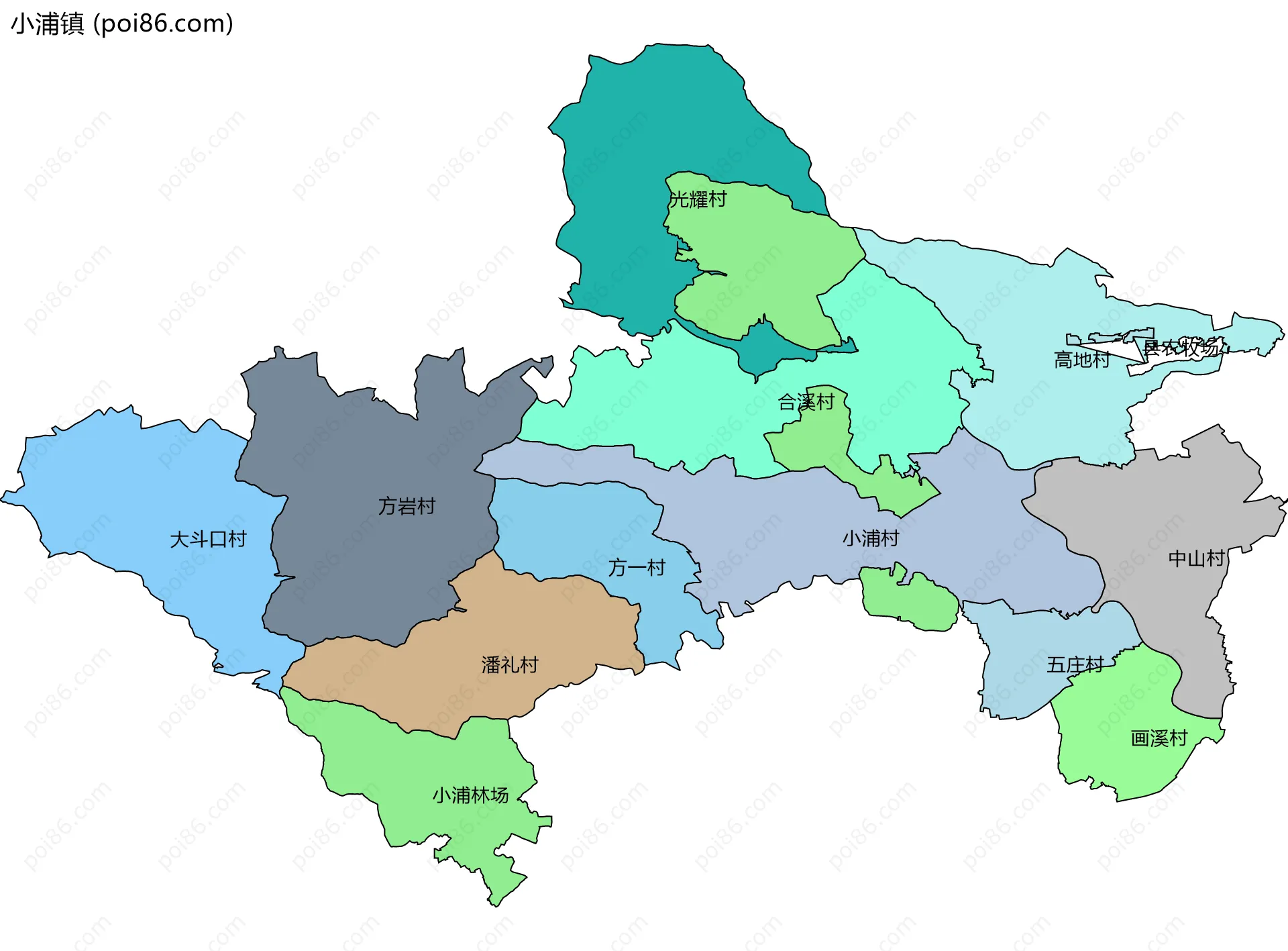 小浦镇边界地图(五级行政区划)