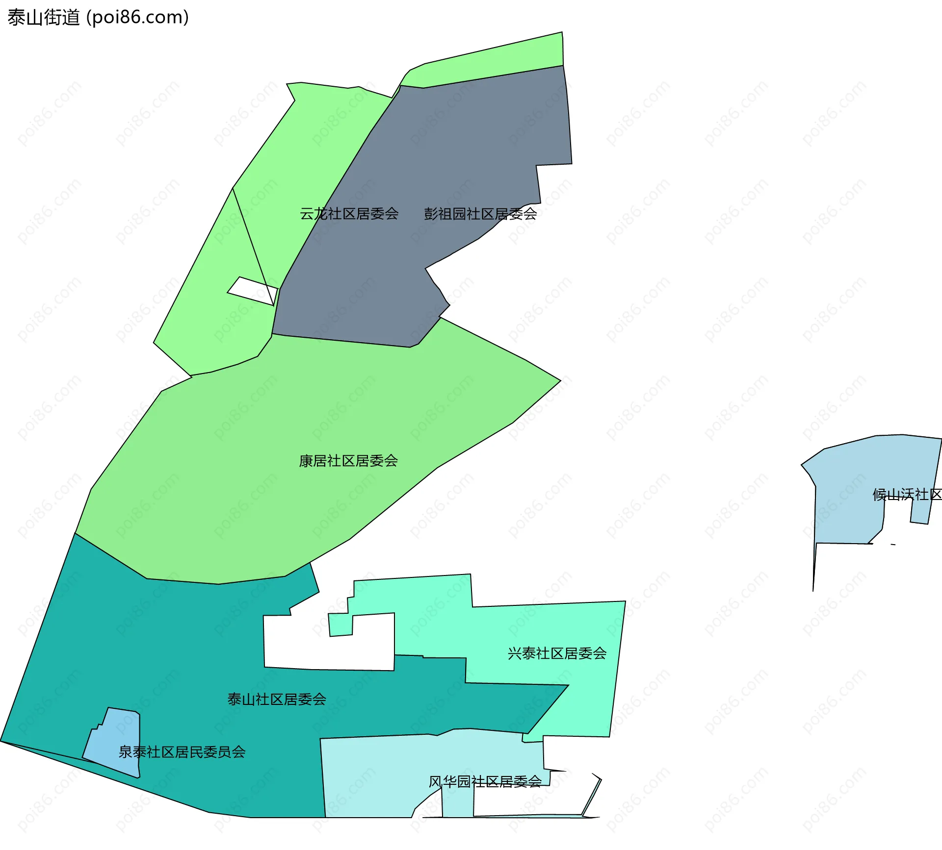泰山街道边界地图(五级行政区划)