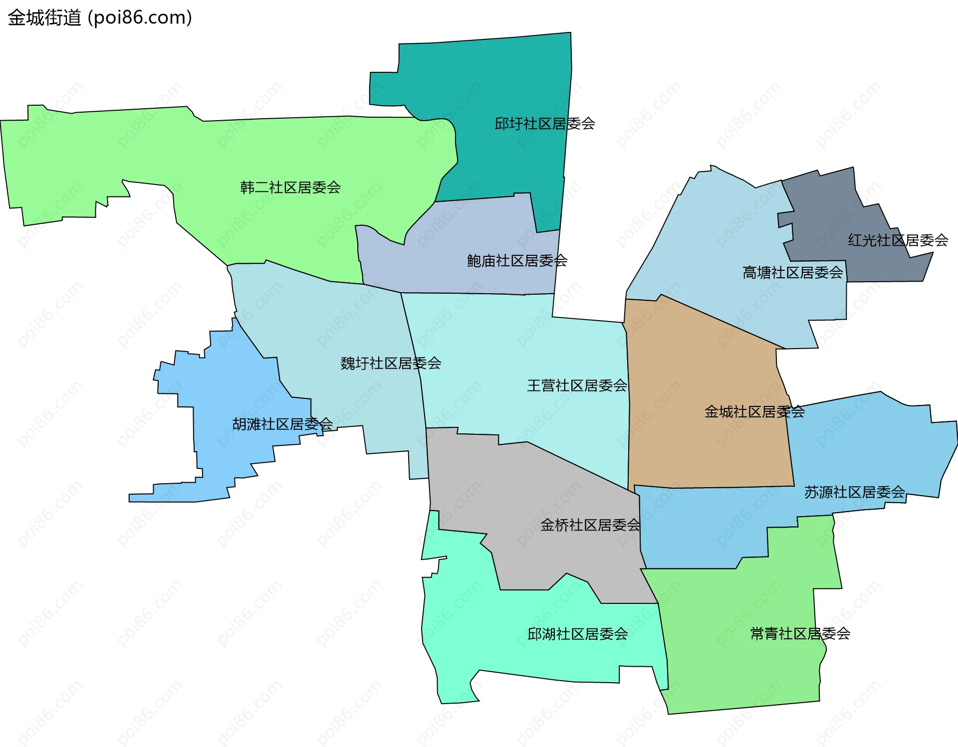 金城街道边界地图(五级行政区划)