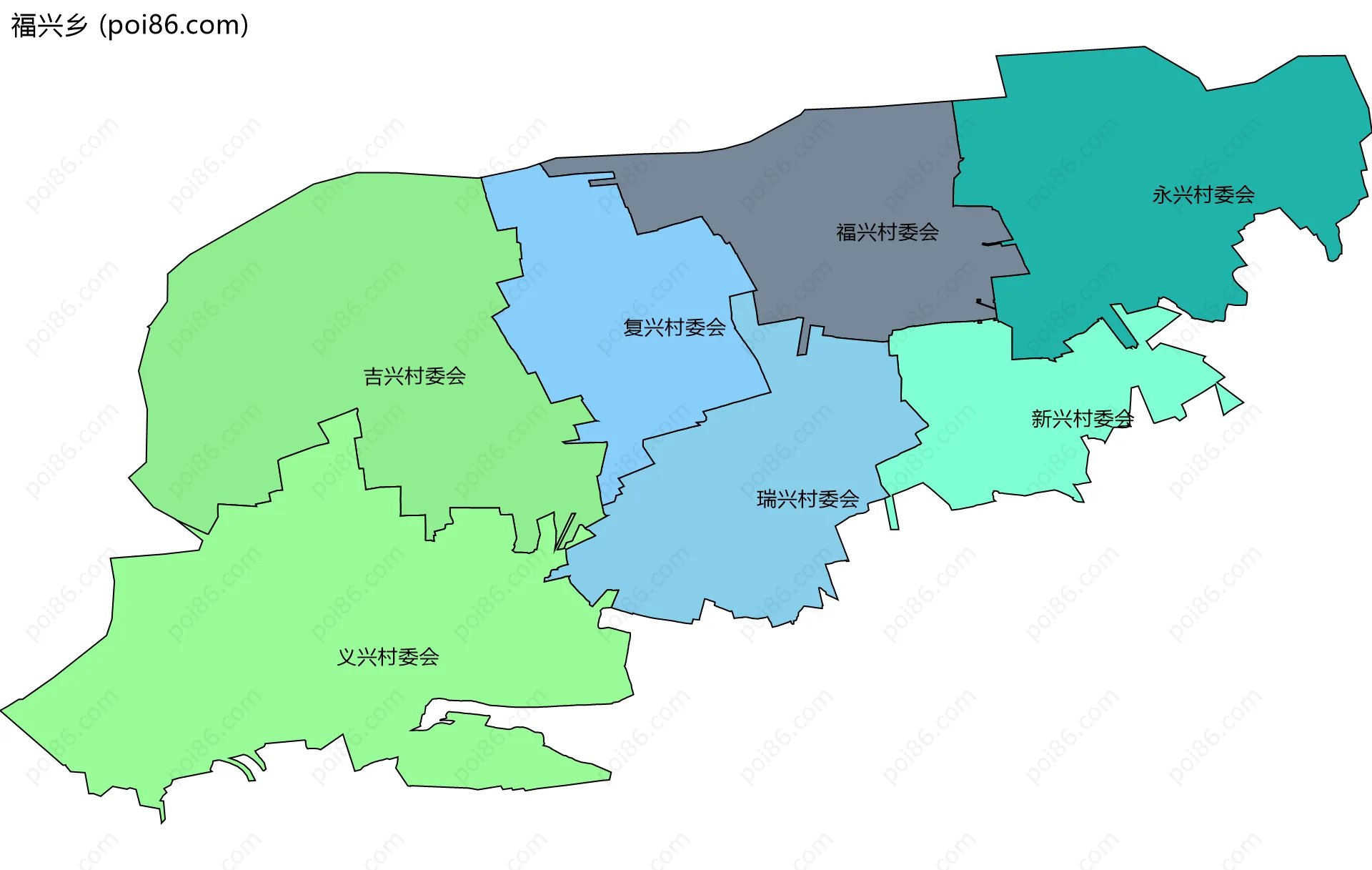 福兴乡边界地图(五级行政区划)