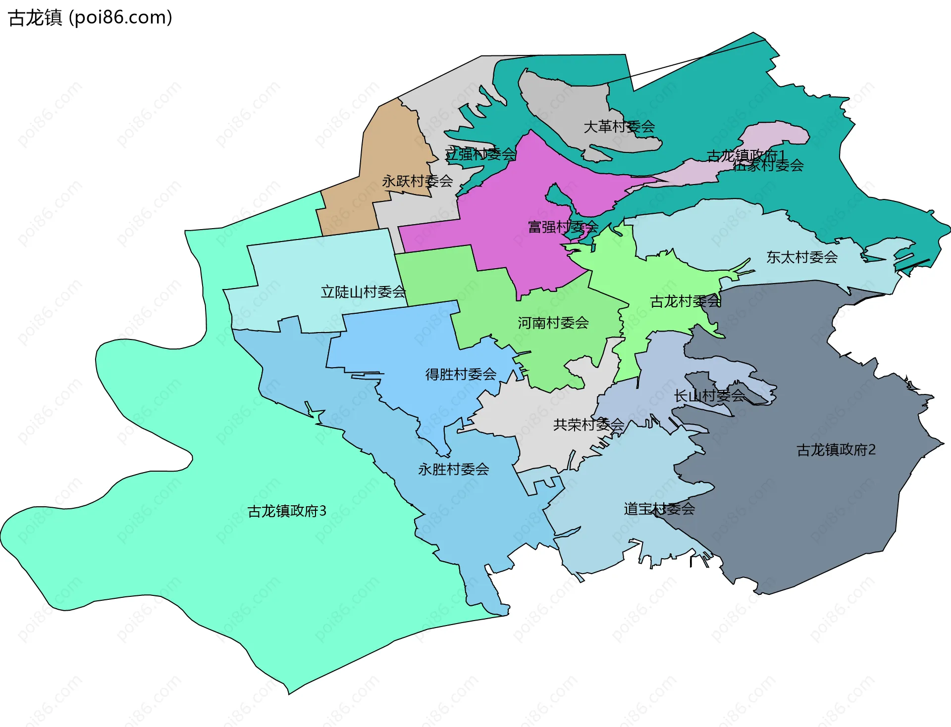 古龙镇边界地图(五级行政区划)