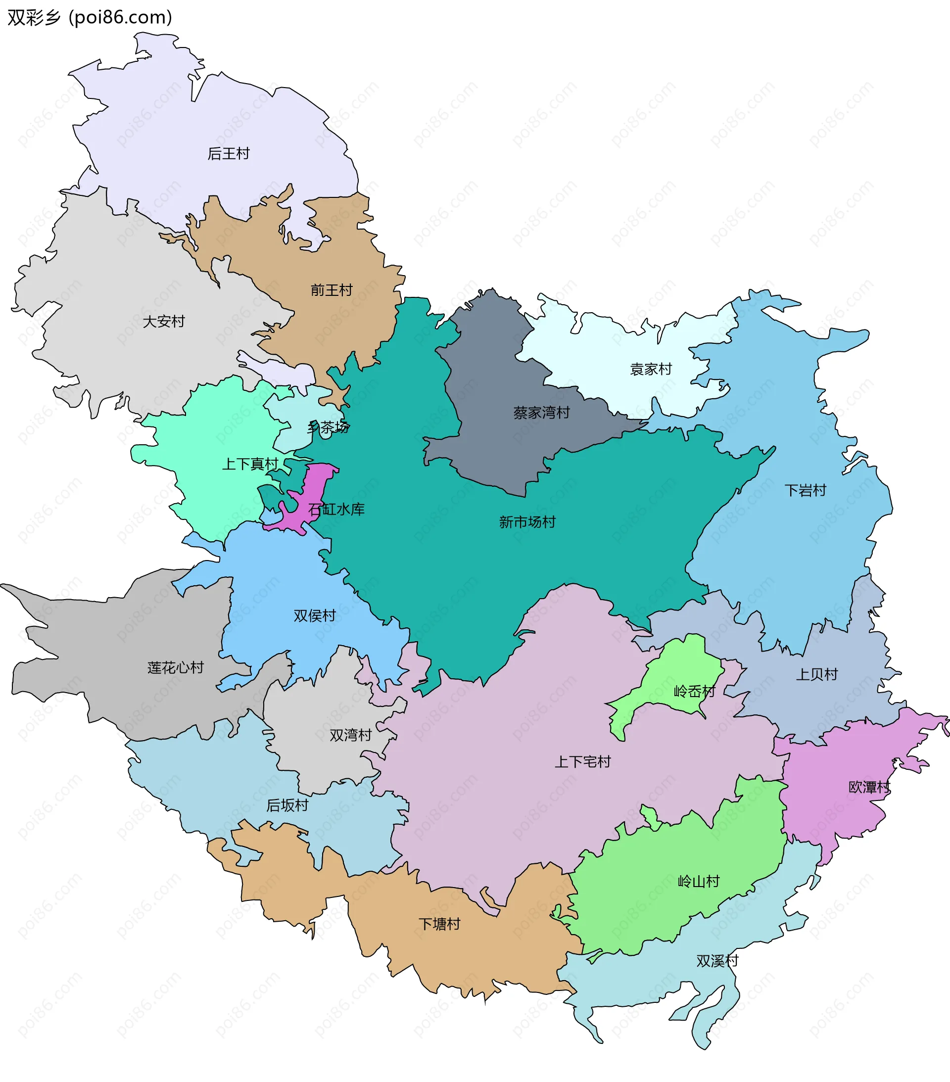 双彩乡边界地图(五级行政区划)