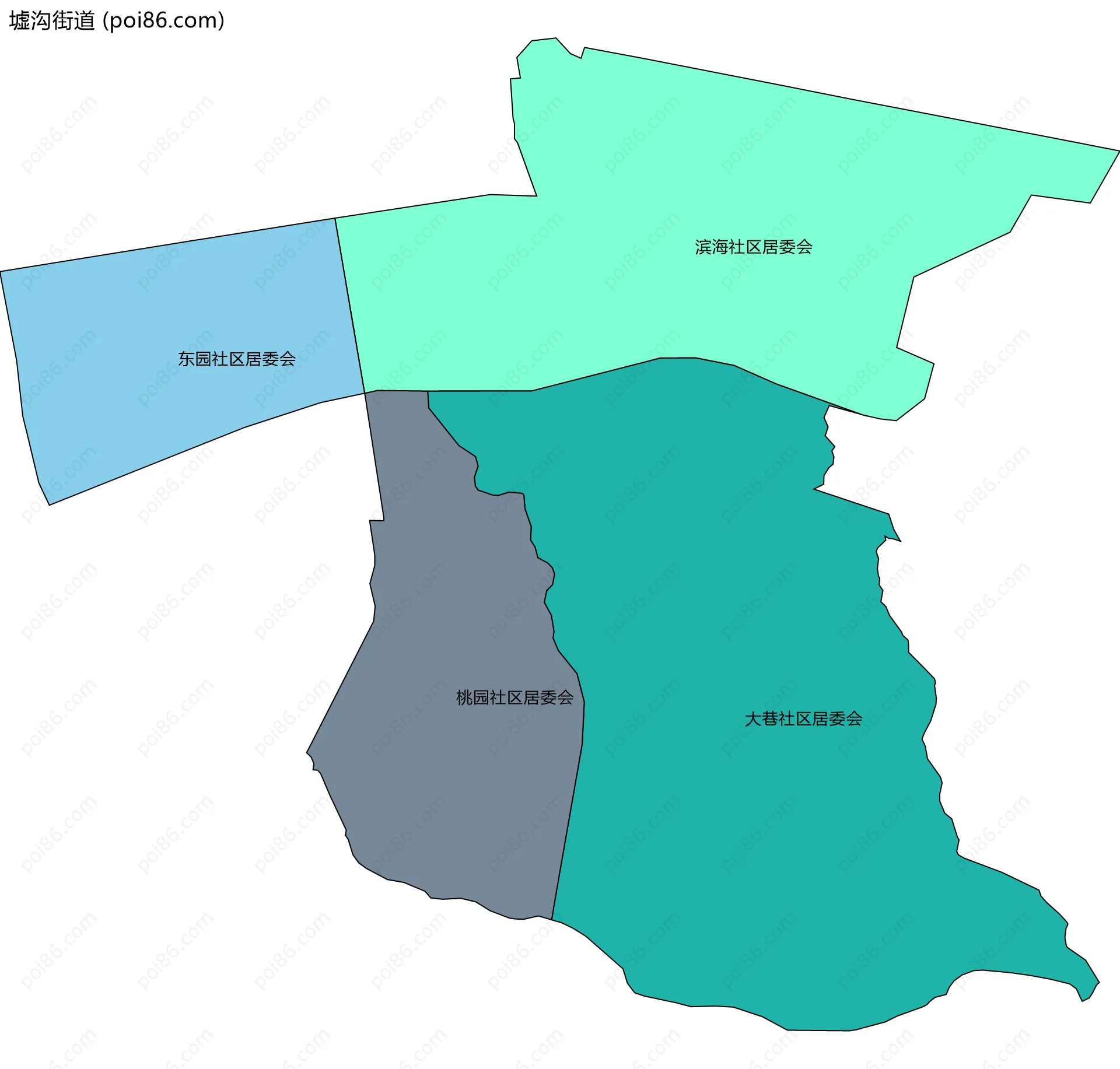 墟沟街道边界地图(五级行政区划)