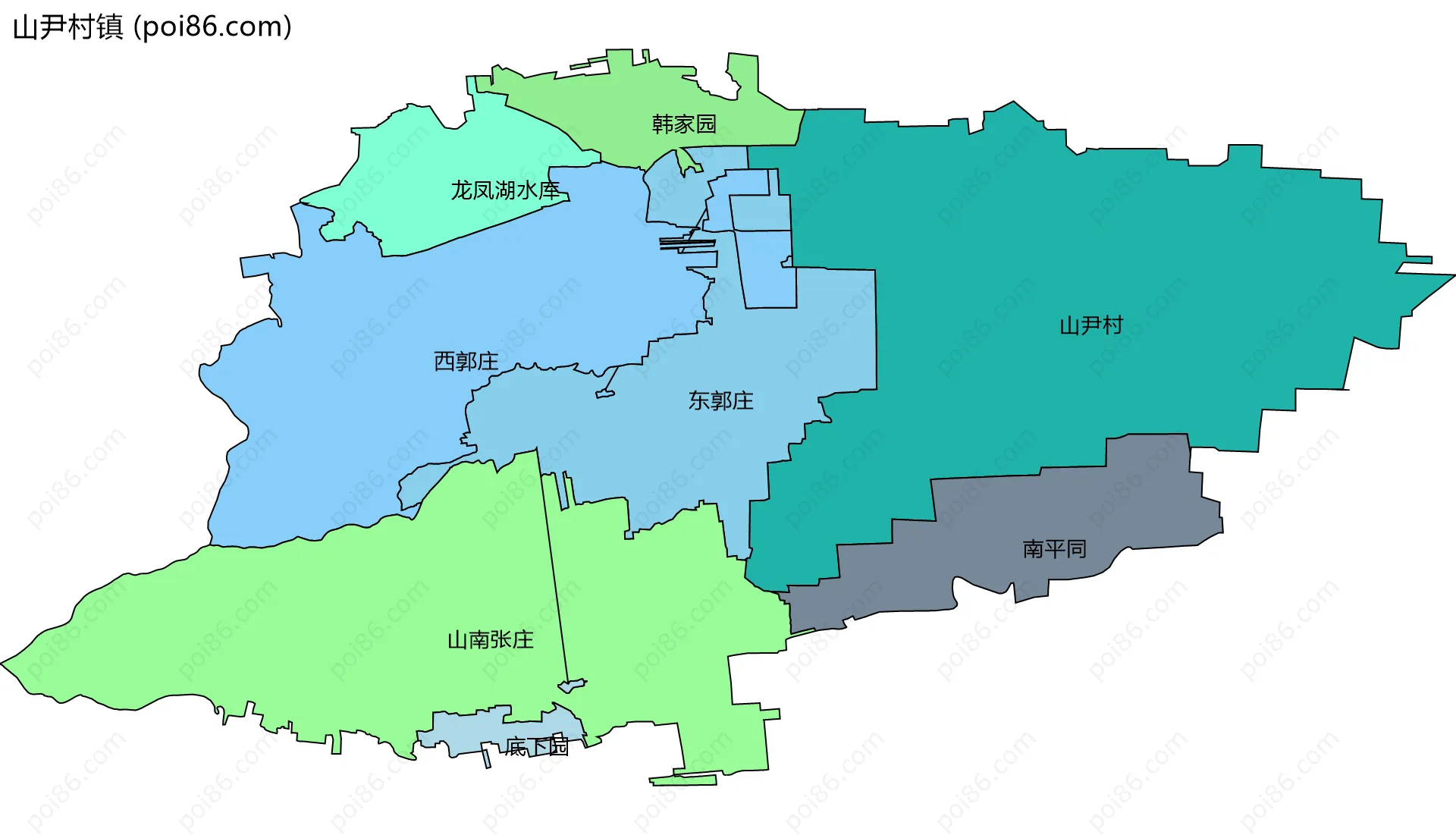 山尹村镇边界地图(五级行政区划)